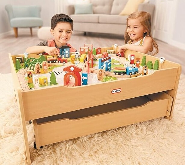 wooden train table set