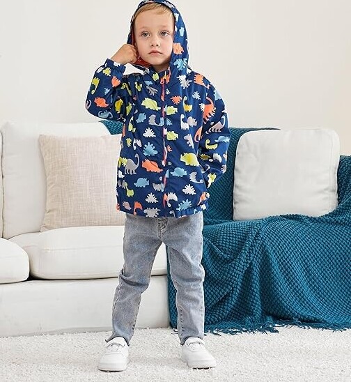 Boys' Hooded Dinosaur Jacket Windbreaker Outerwear
