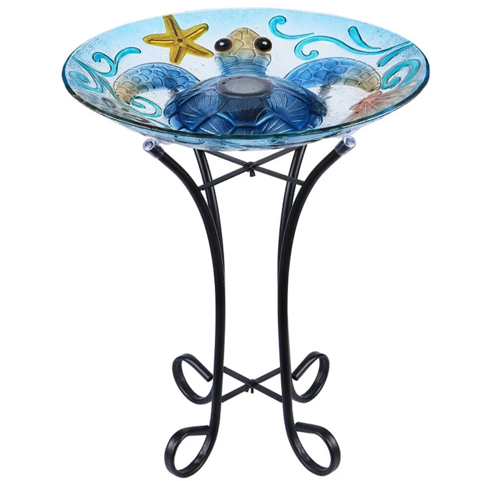 solar glass bird bath with stand