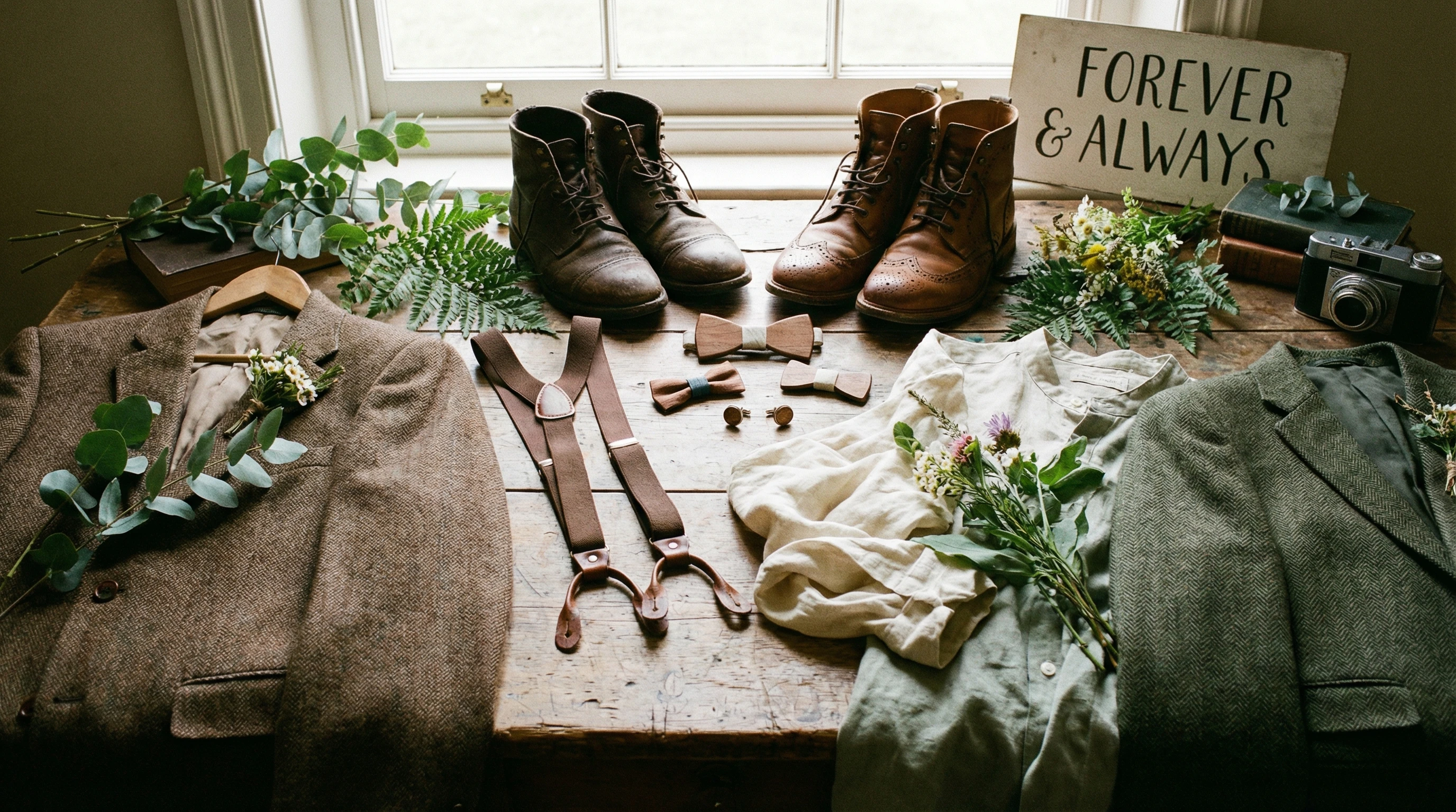 Rustic wedding attire details