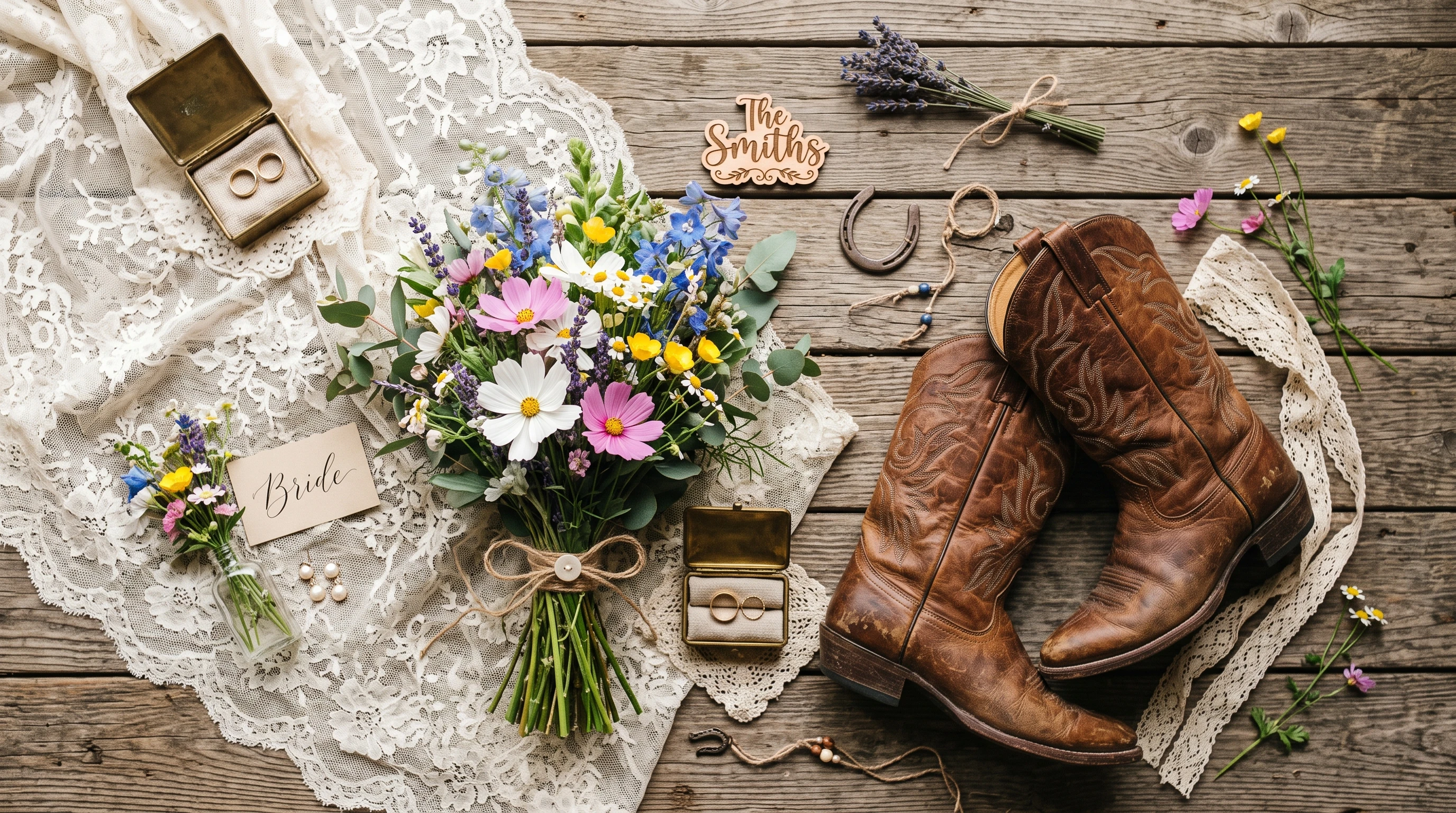 Rustic wedding dress inspiration with country-themed decor and soft lighting