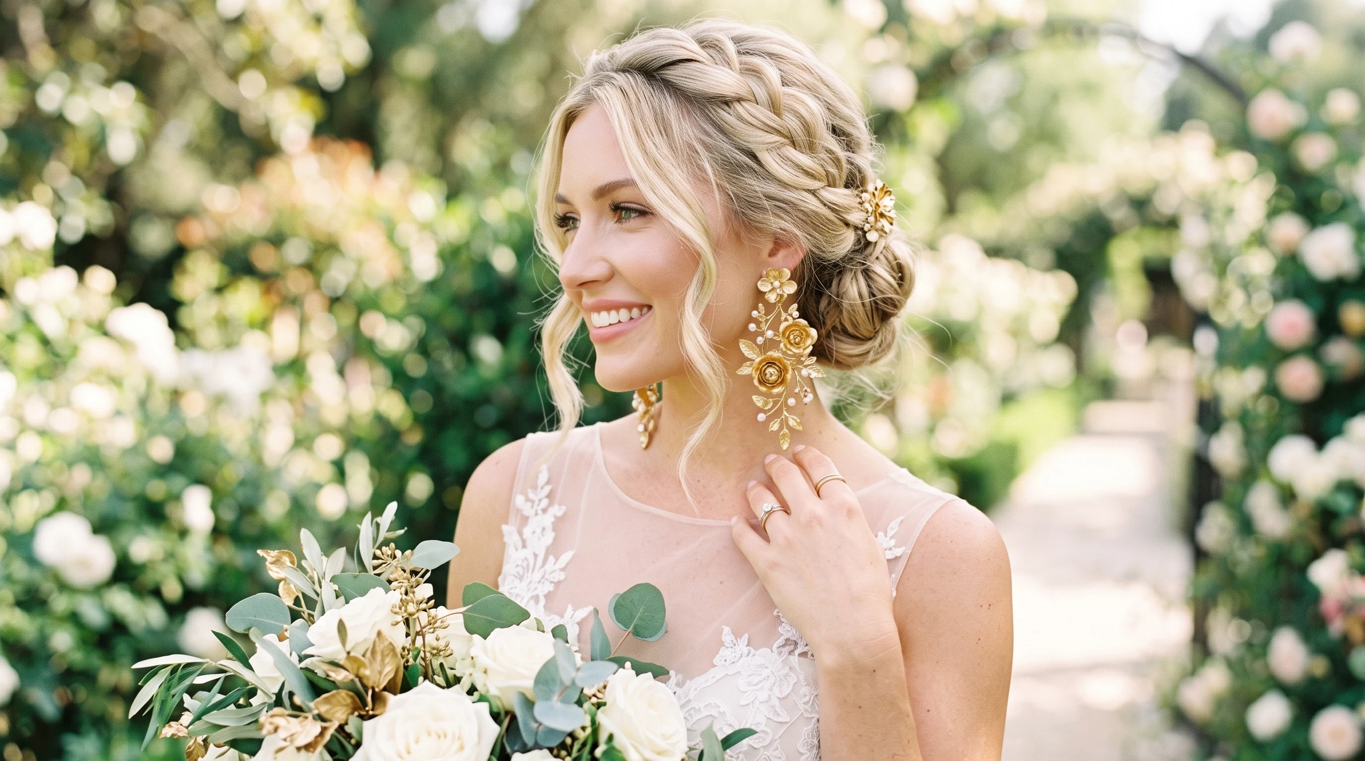 Bridal jewelry Gold Floral Statement Earrings 
