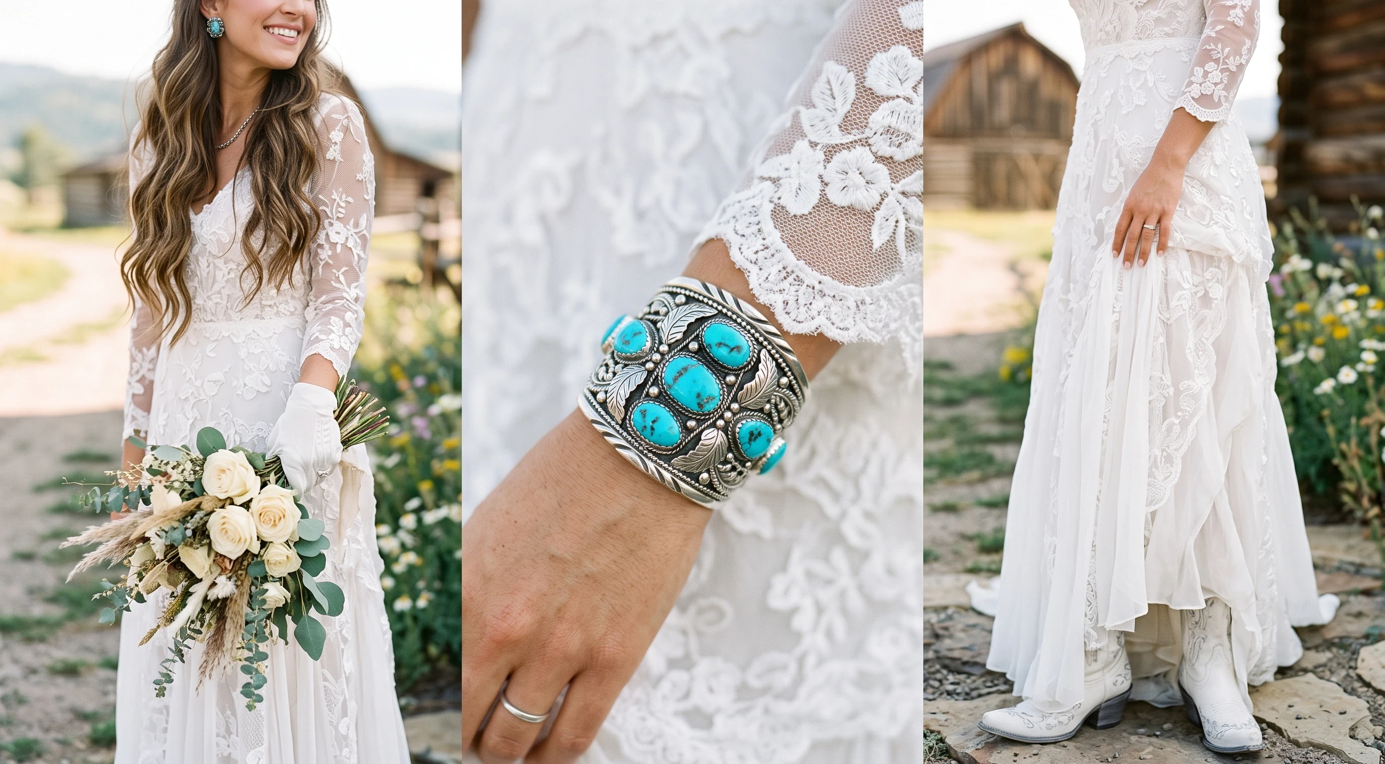 Bridal jewelry Turquoise and Silver Western Cuffs