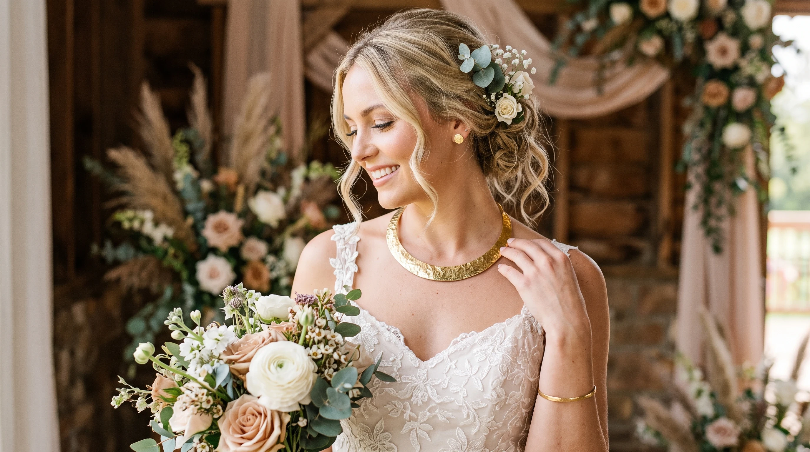 Hammered Gold Bridal Necklace