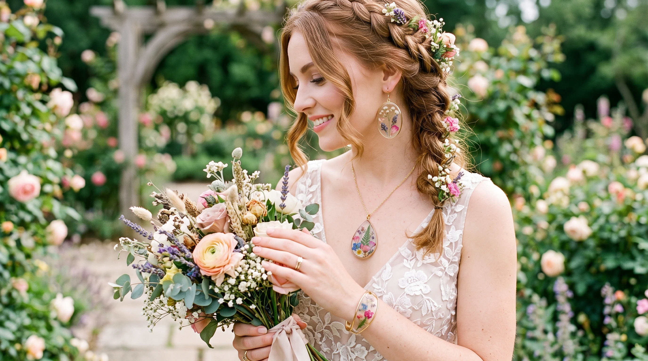 Pressed Flower Resin Bridal Jewelry