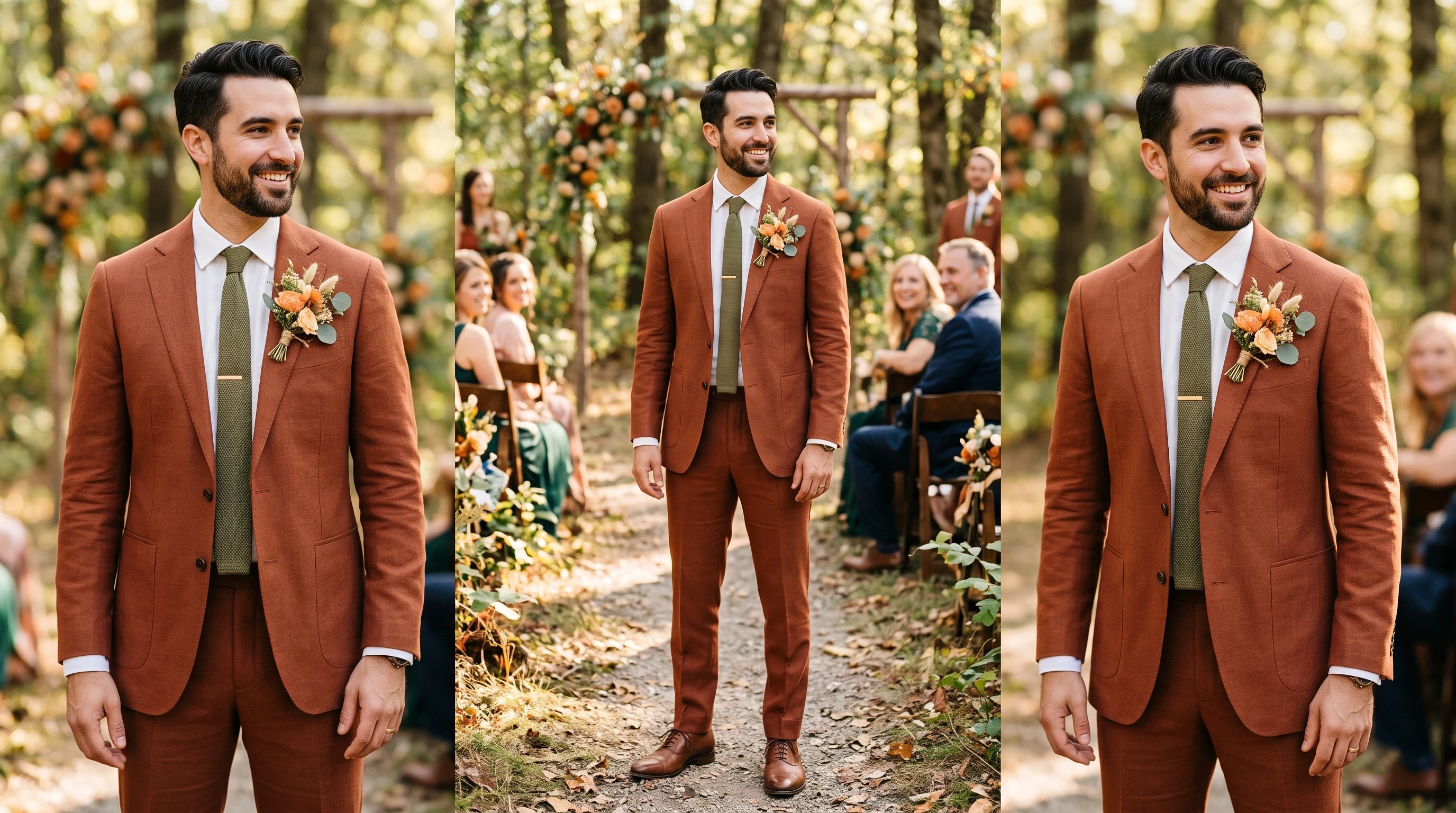 Groom attire Earth-Toned Suit in Brown, Rust, or Terracotta