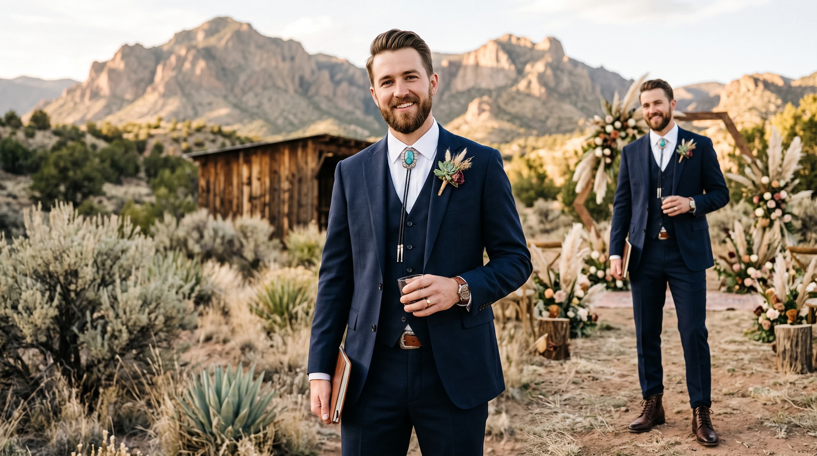 Groom Attire Featuring a Bolo Tie