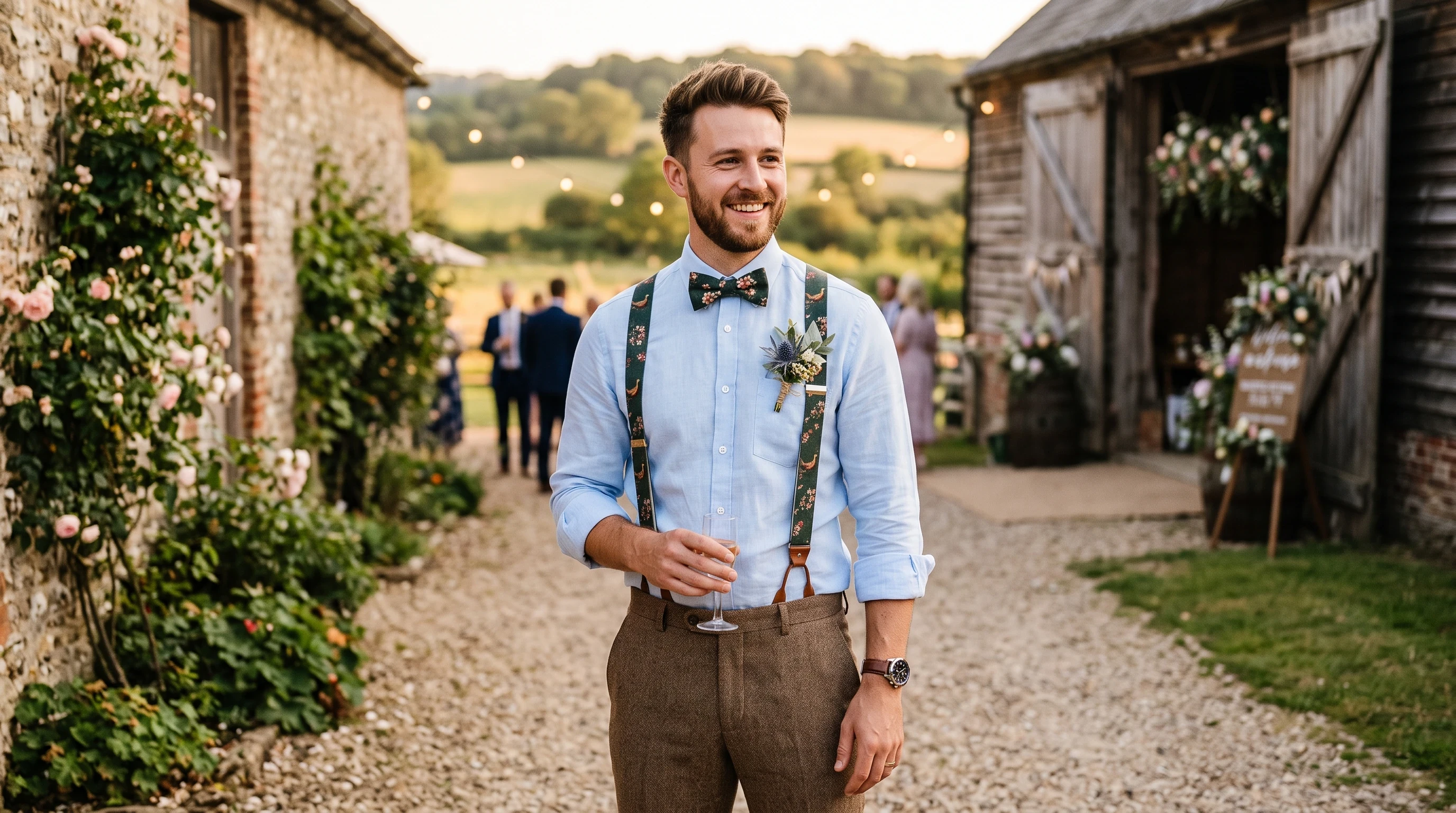 Groom attire Country-Inspired Suspenders and Rolled Sleeves