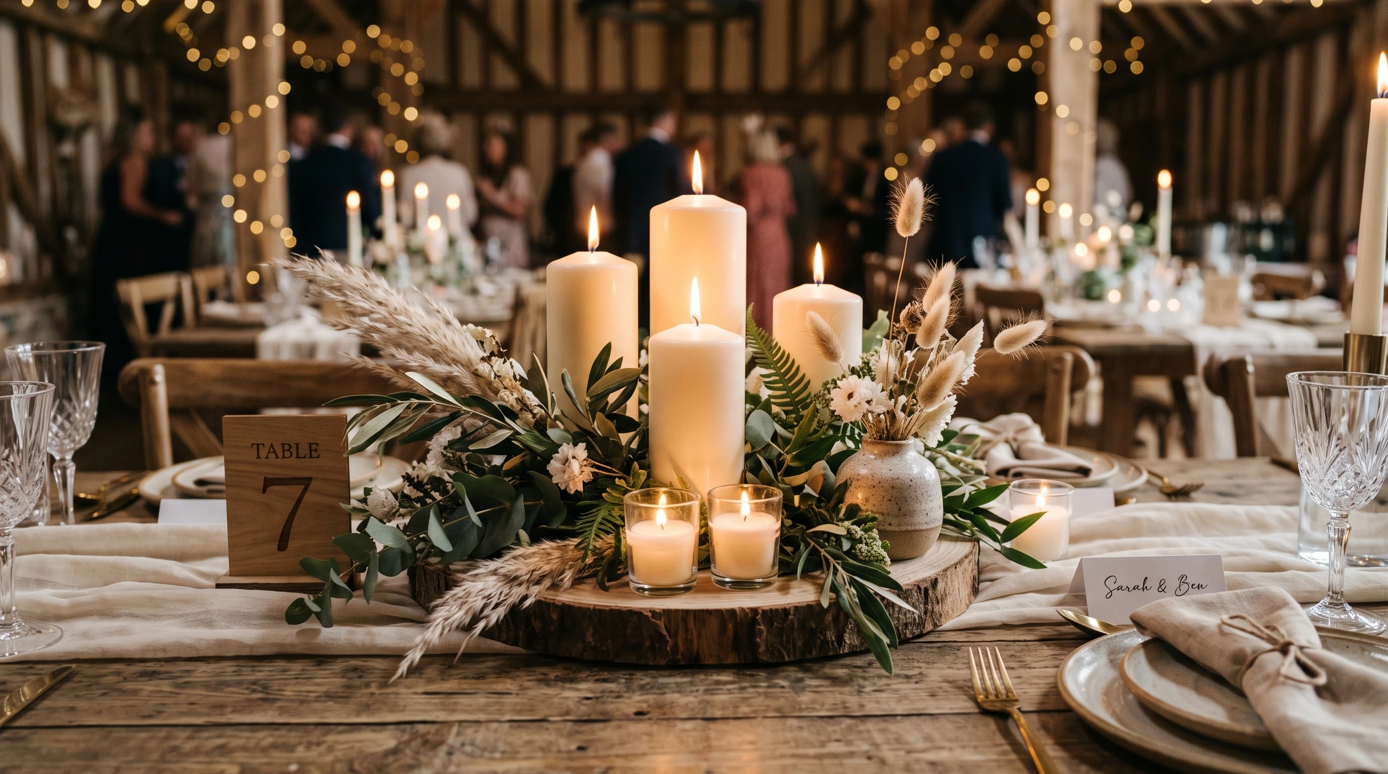 Wedding boho Rustic Wood and Candle Centerpieces