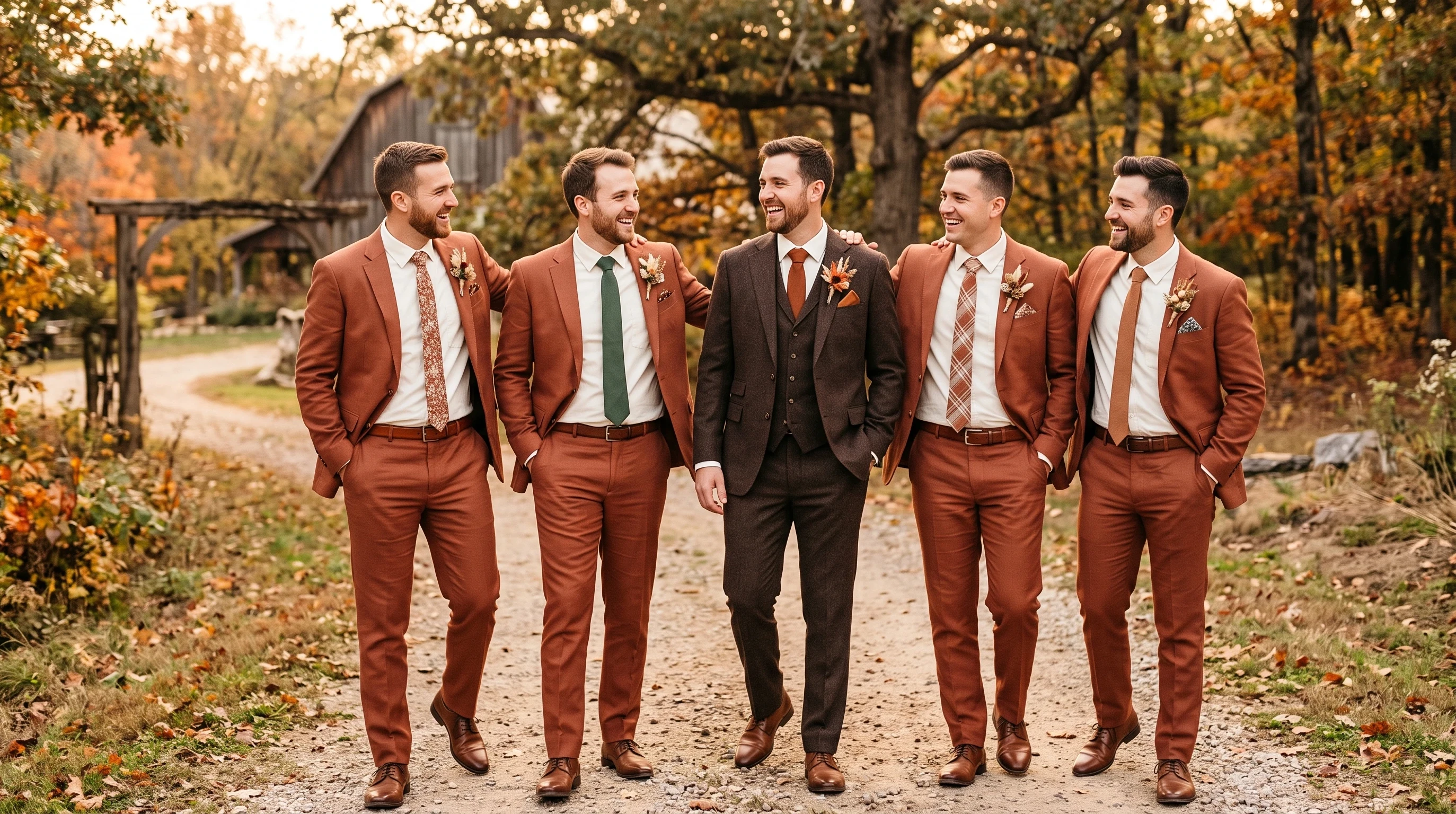 Groomsmen Attire for Earth-Toned Brown or Rust Suits