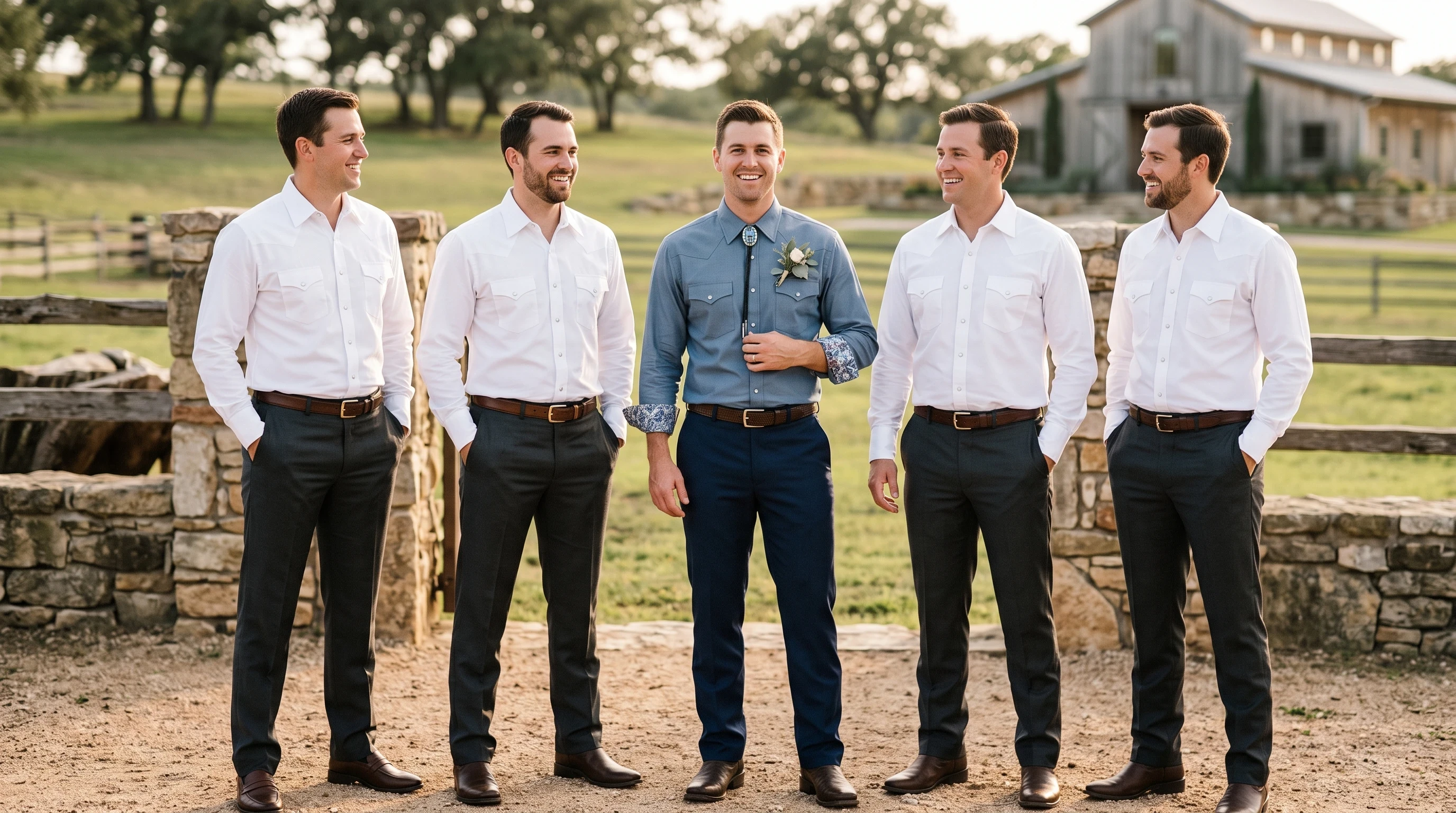 Groomsmen Attire for Pearl-Snap Western Shirts and Dress Pants