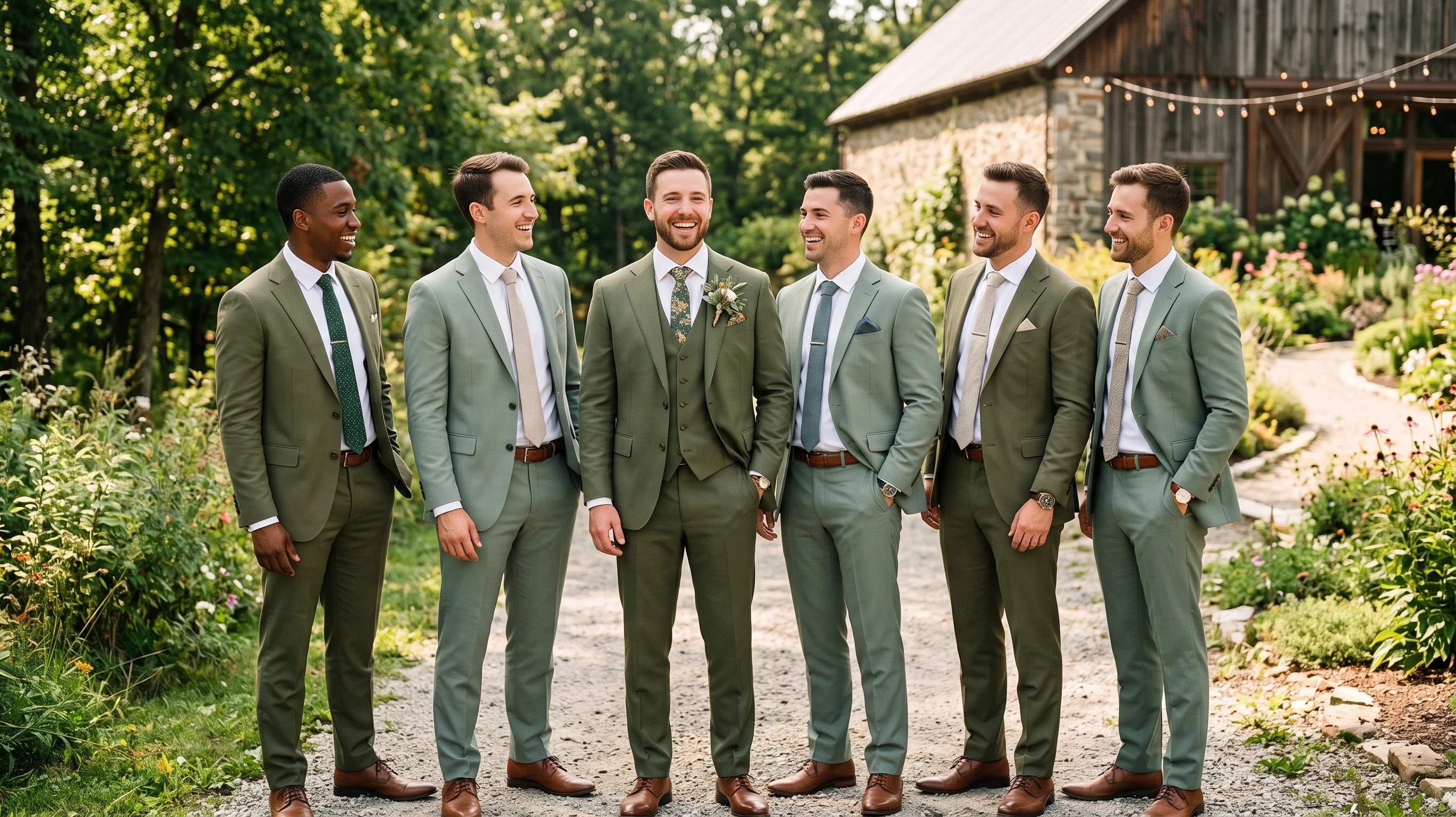 Groomsmen Attire for Sage Green or Olive Suits