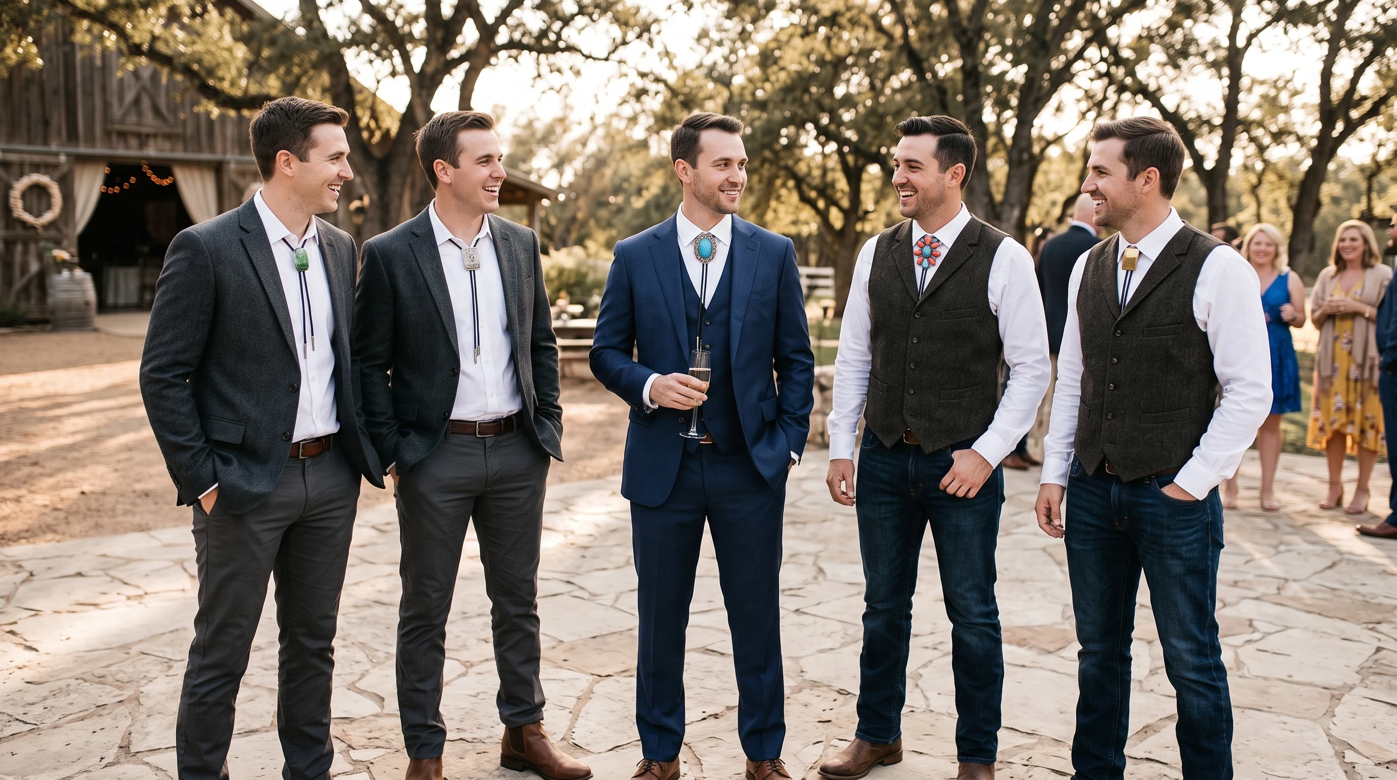 Groomsmen attire for Bolo Ties with Polished Western Attire