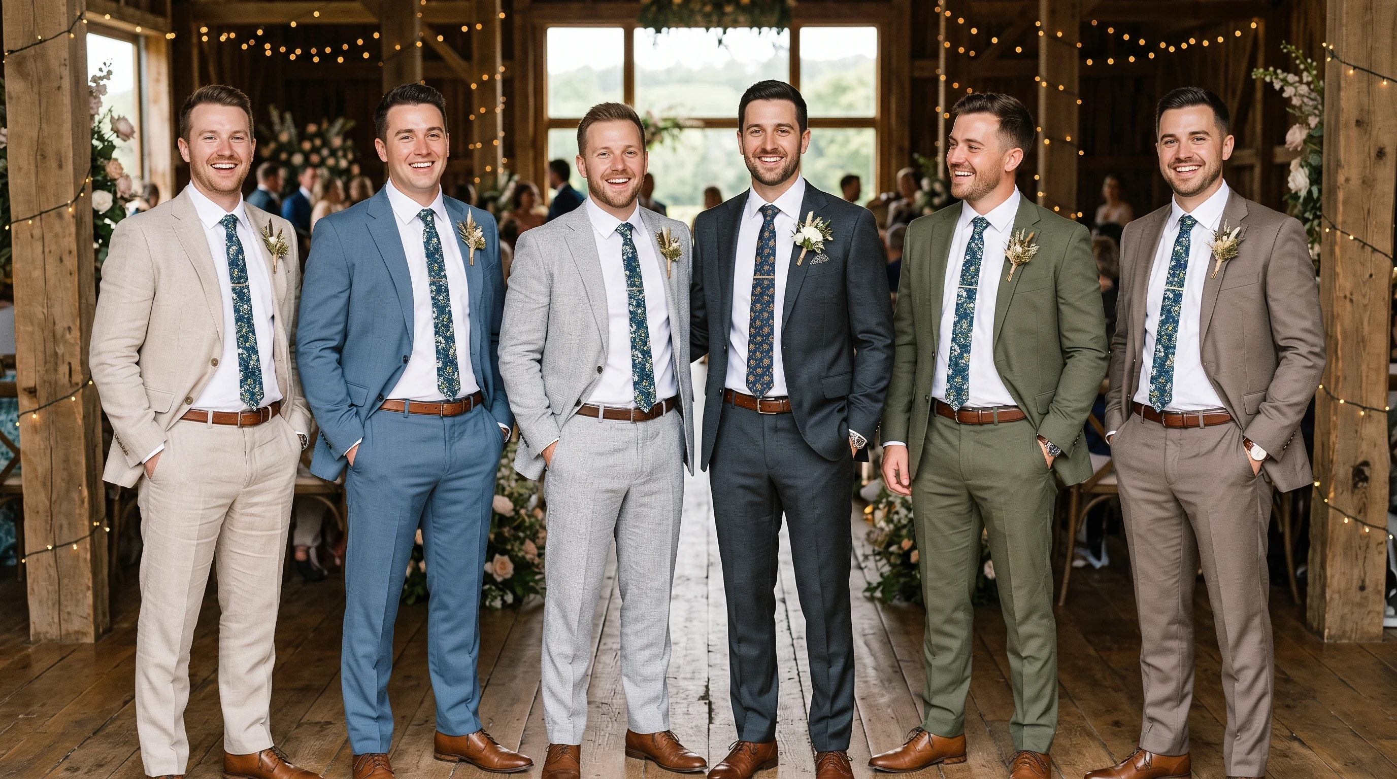 Groomsmen wedding attire for Mismatched Suits in Coordinating Colors