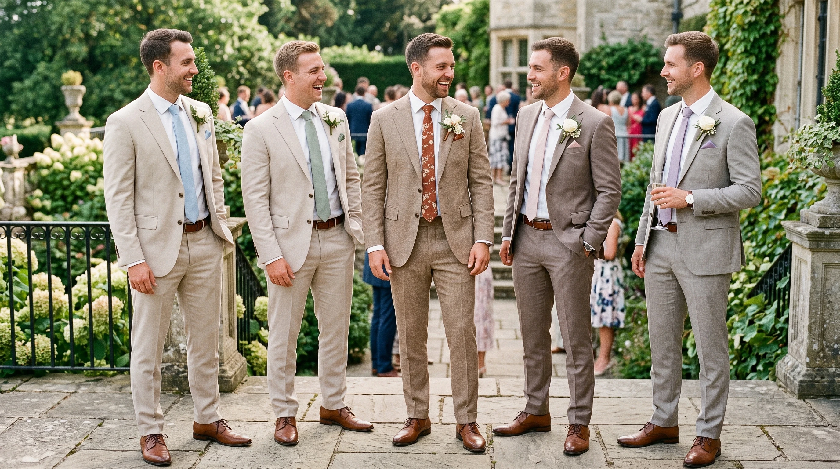 Groomsmen wedding attire for Neutral Suits in Tan, Beige, or Sand