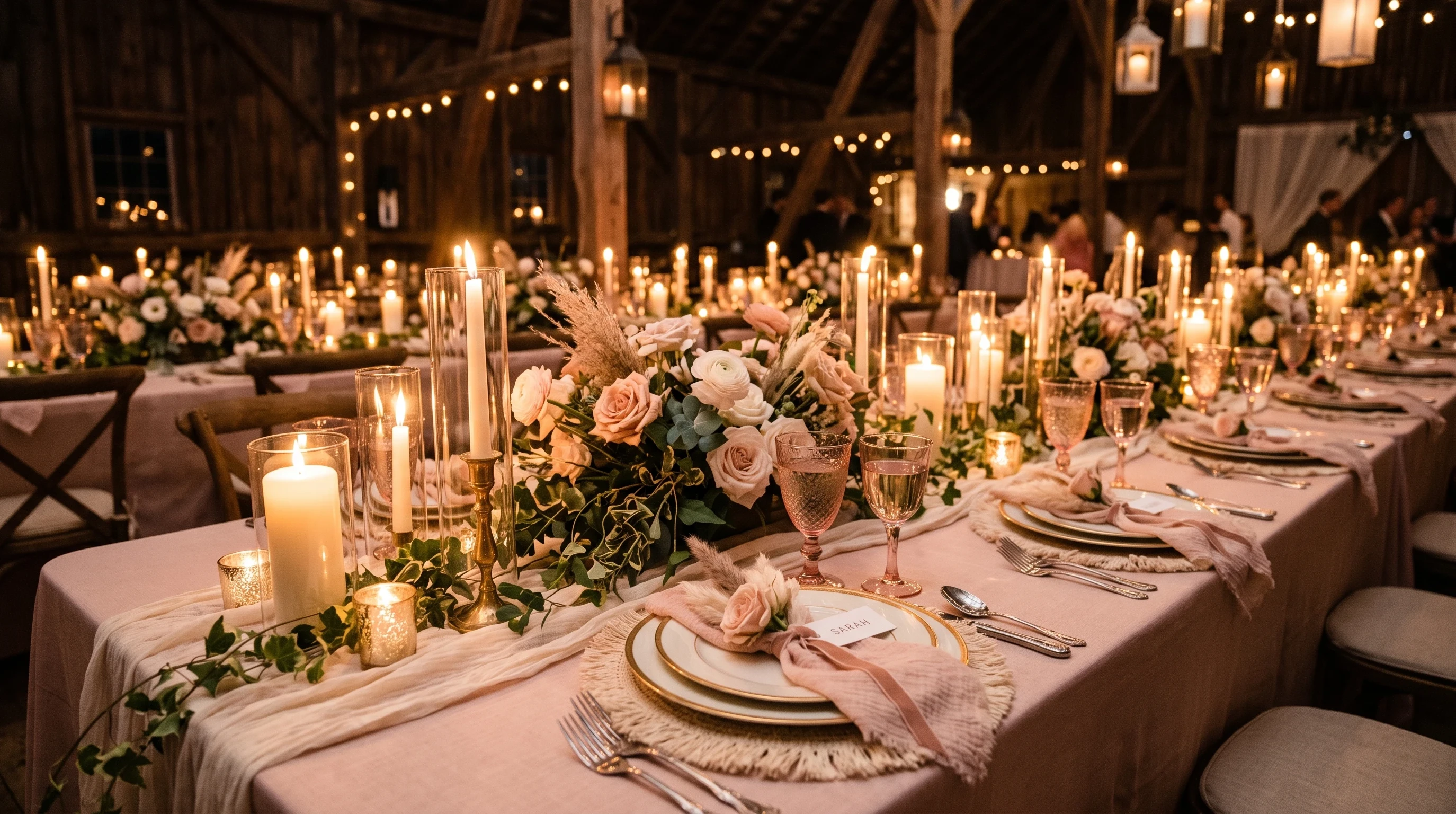 Boho Wedding Table Setting for Romantic Candlelit Boho Tablescape
