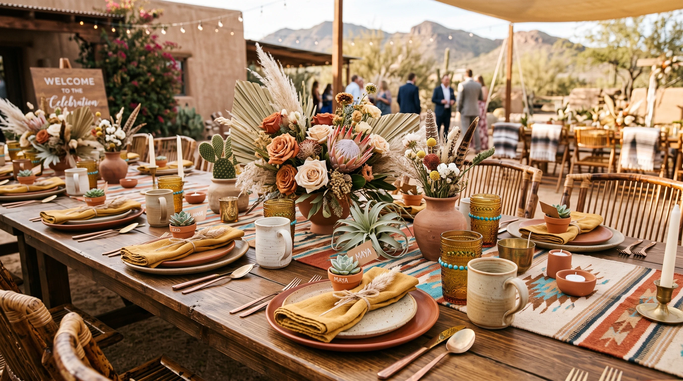 Boho Wedding Table Setting for Southwestern Boho Table with Woven Textures
