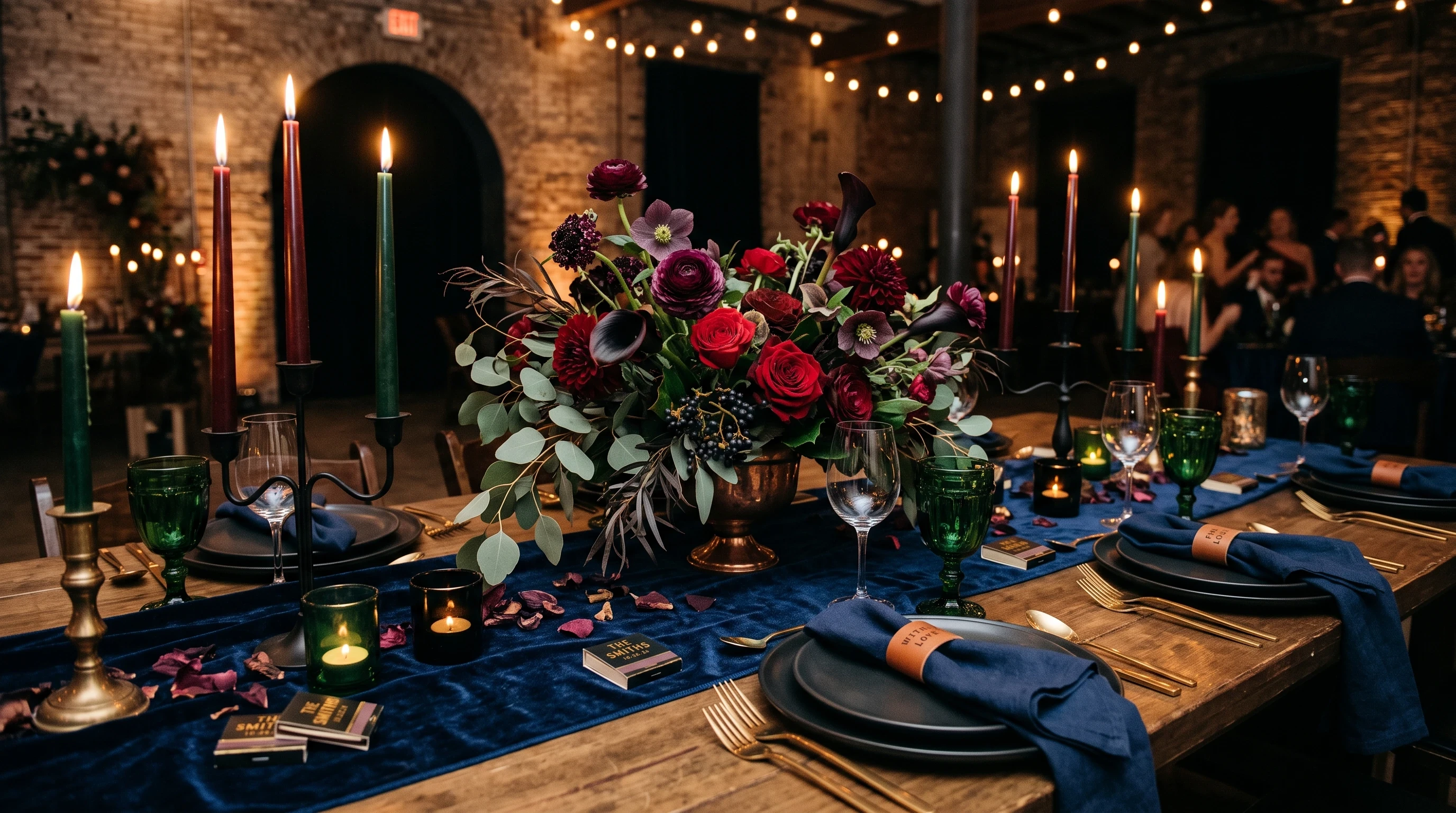 Boho Wedding Table Setting for Moody Boho Tablescape with Deep Colors
