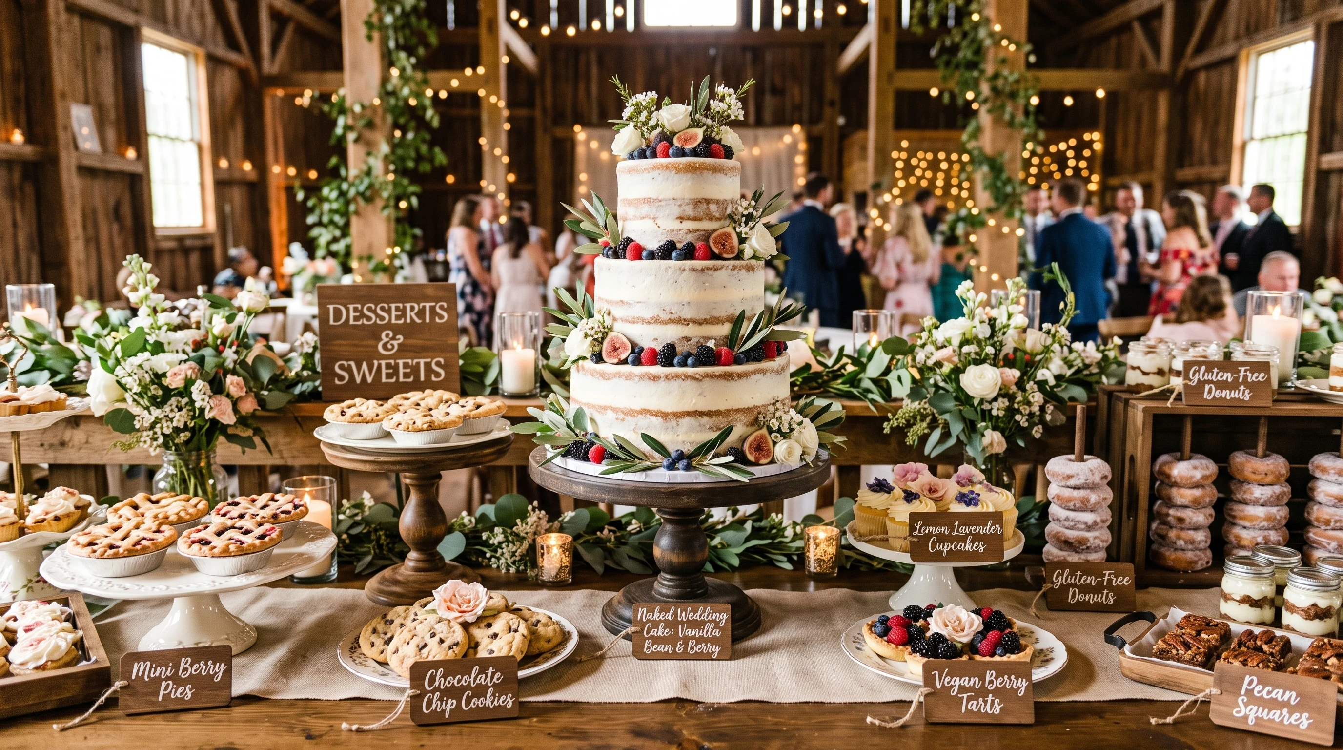 Rustic Wedding Reception Ideas for Naked Cakes And Dessert Tables