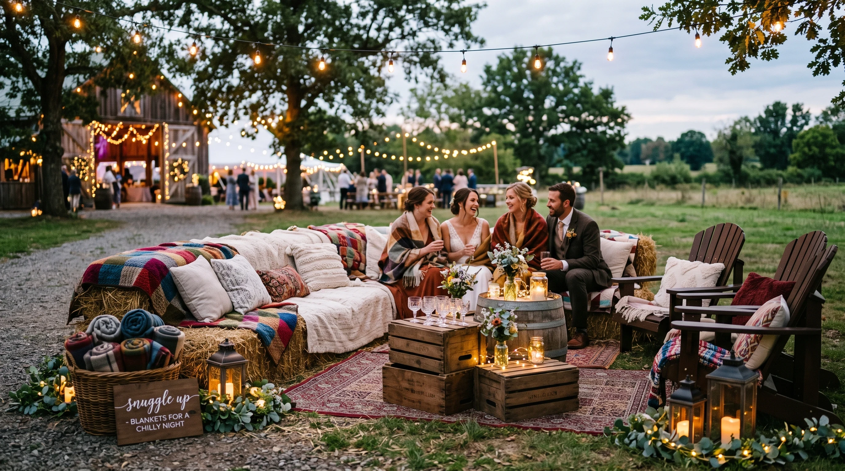 Rustic Wedding Reception Ideas for Hay Bale Lounges And Outdoor Seating Nooks