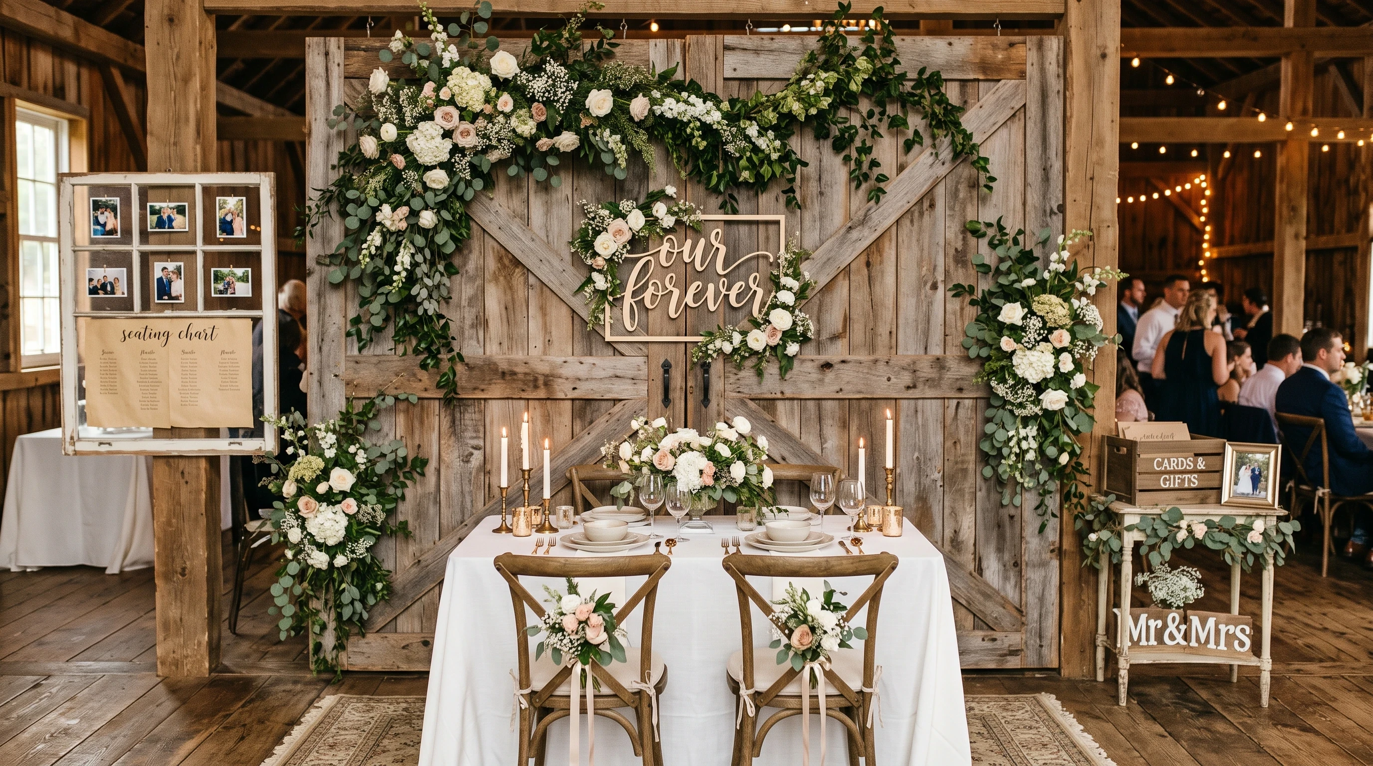Rustic Wedding Reception for Barn Doors And Wooden Reception Backdrops