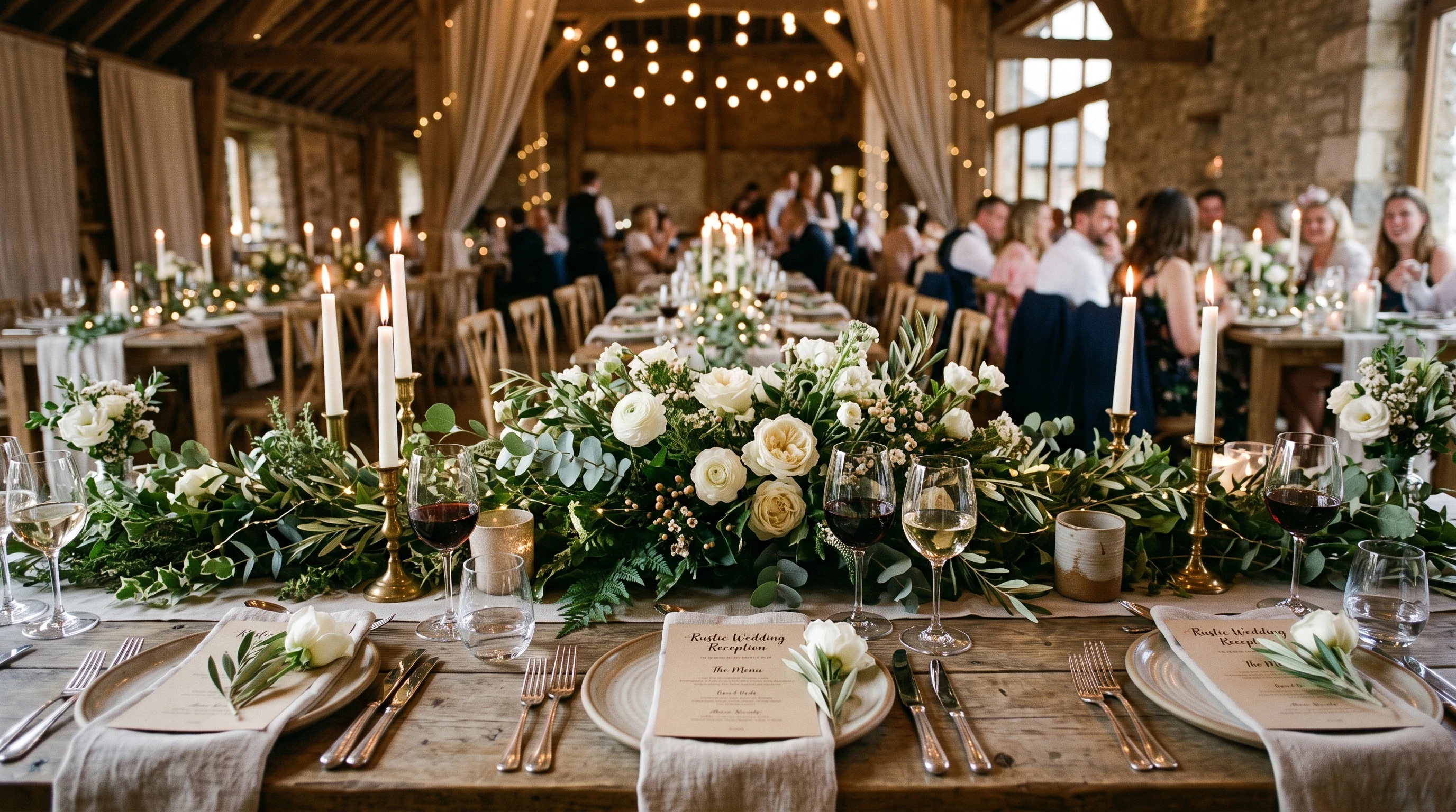 Rustic Wedding Reception Ideas for Seasonal Greenery And Eucalyptus Runners