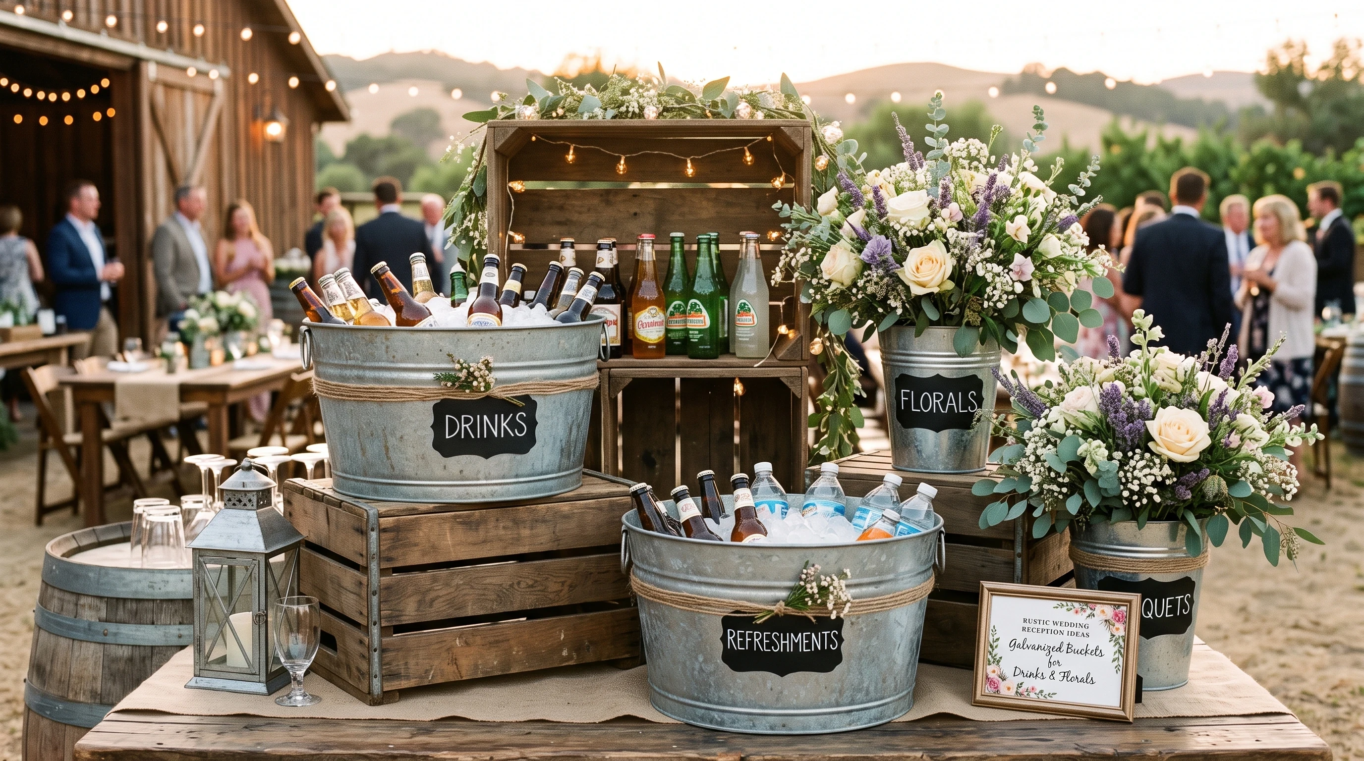 Rustic Wedding Reception Ideas for Galvanized Buckets For Drinks Or Florals