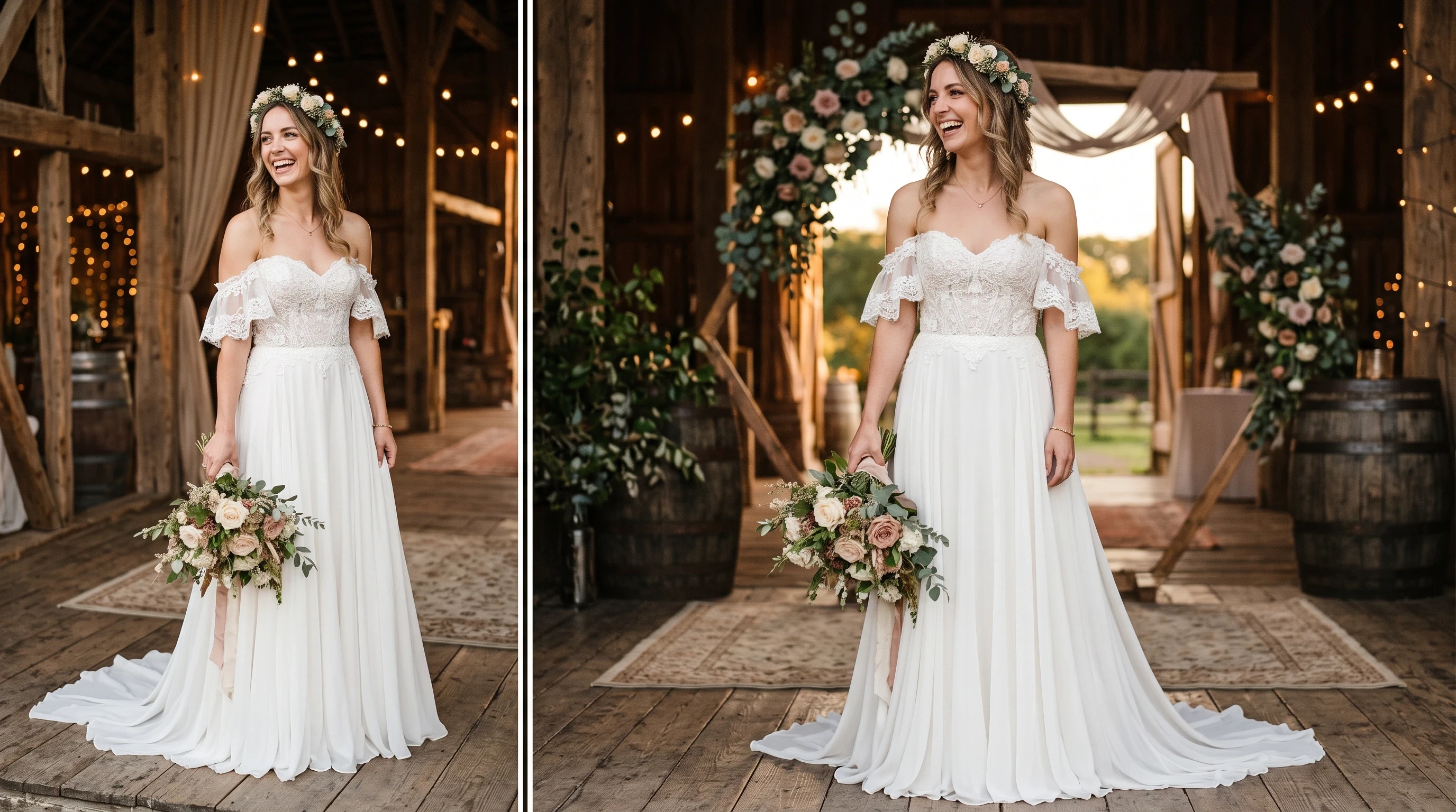 Rustic Wedding Dress Ideas for  Off the Shoulder Country Wedding Dress