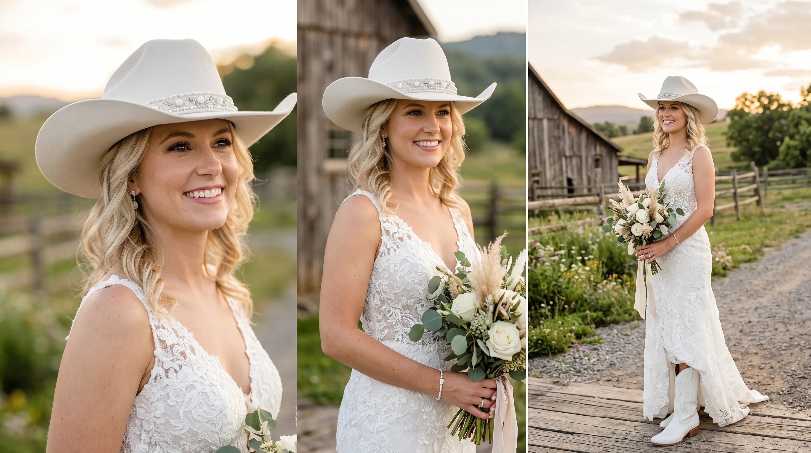 Classic white bridal cowgirl hat for a Western wedding