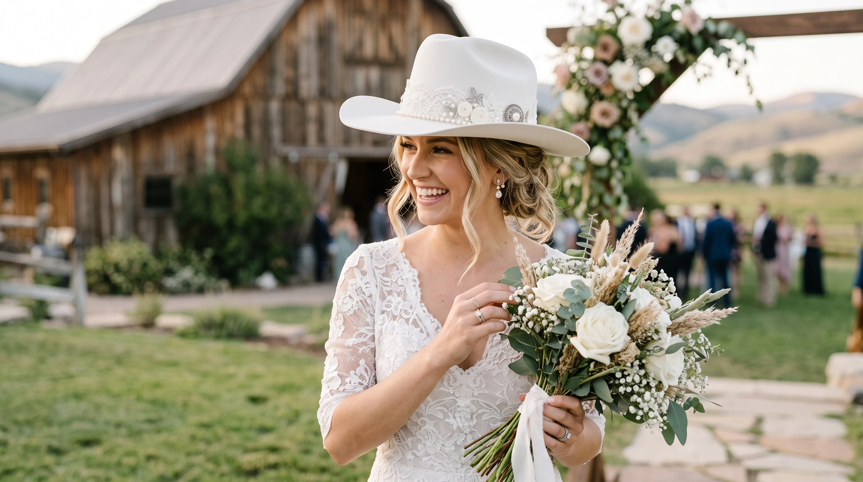 Cattleman style bridal cowgirl hat for a Western wedding