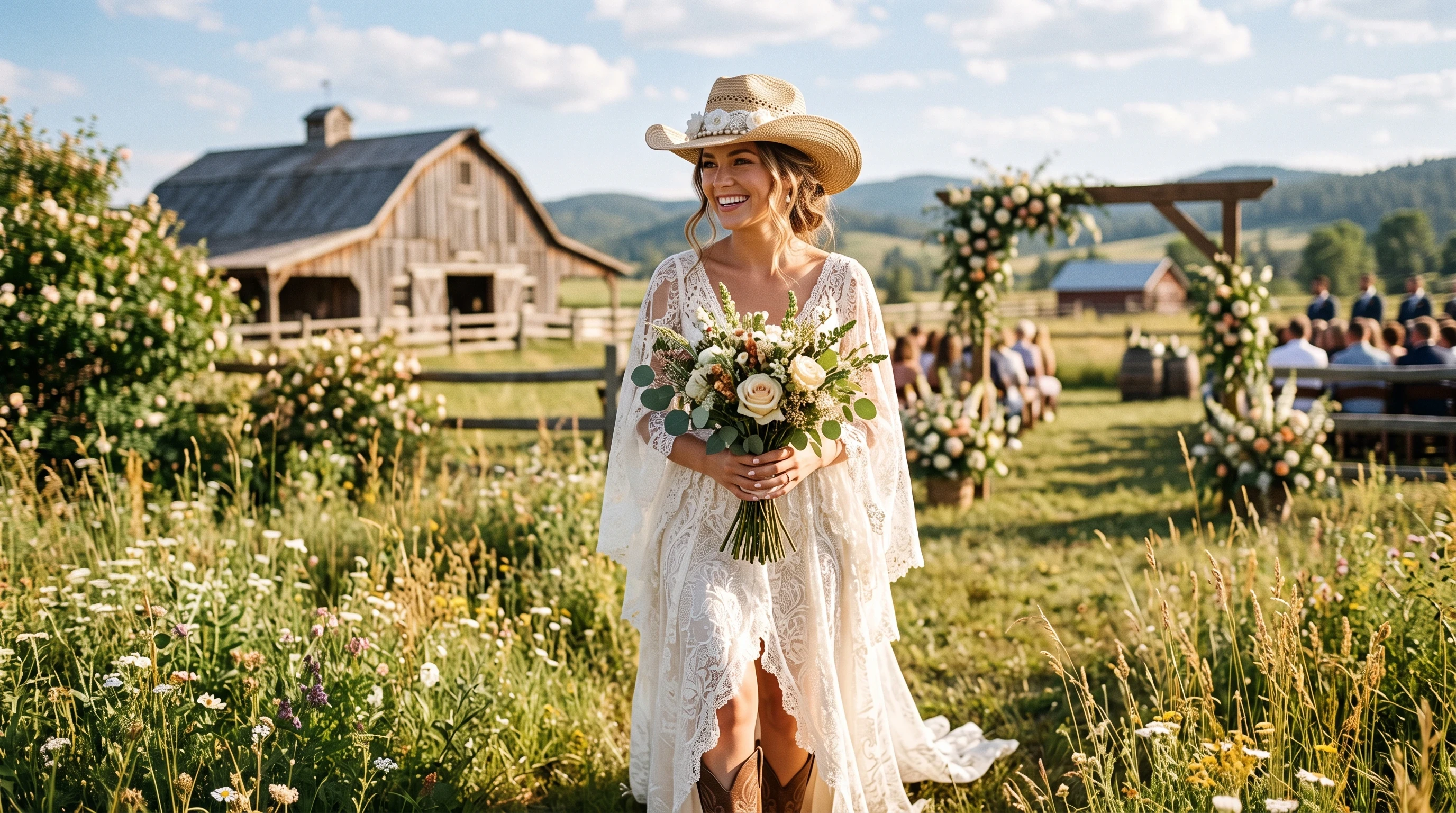 Straw bridal cowgirl hat for a warm-weather Western wedding