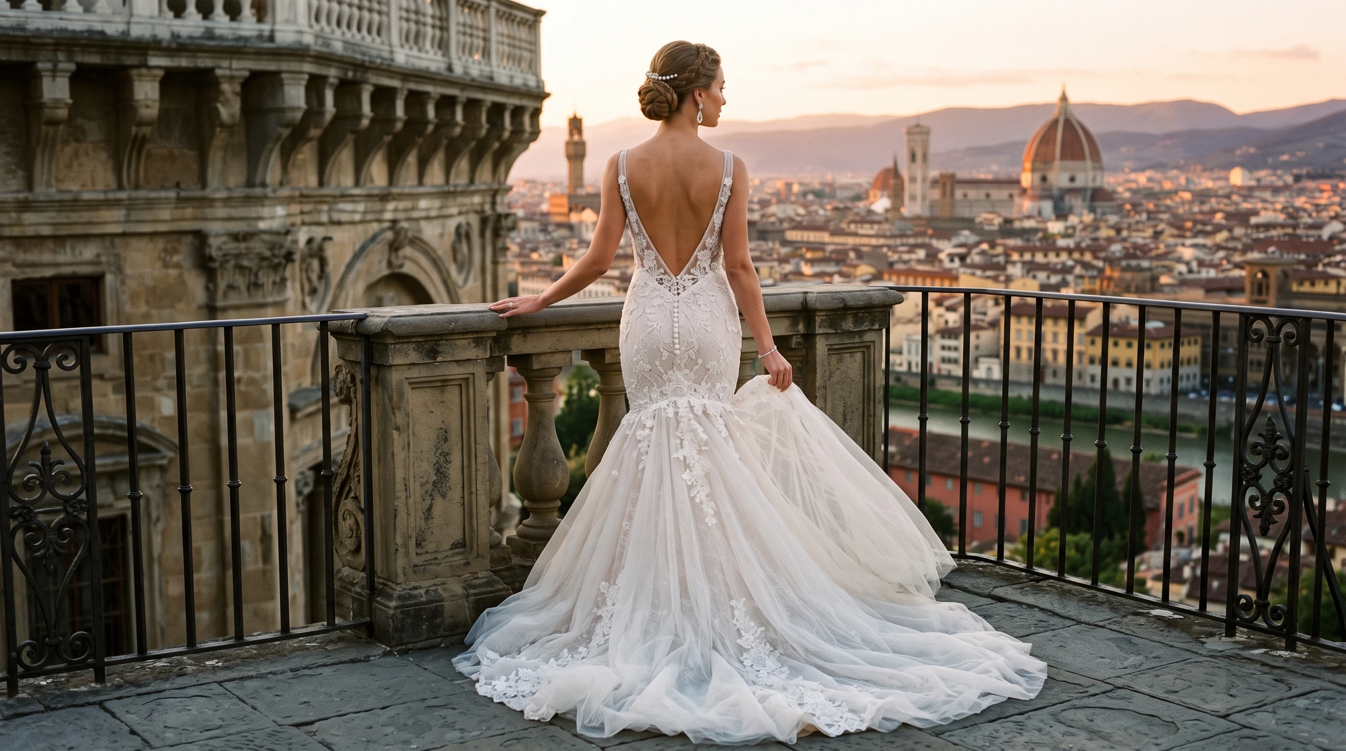 Mermaid wedding dress with a dramatic plunging open back