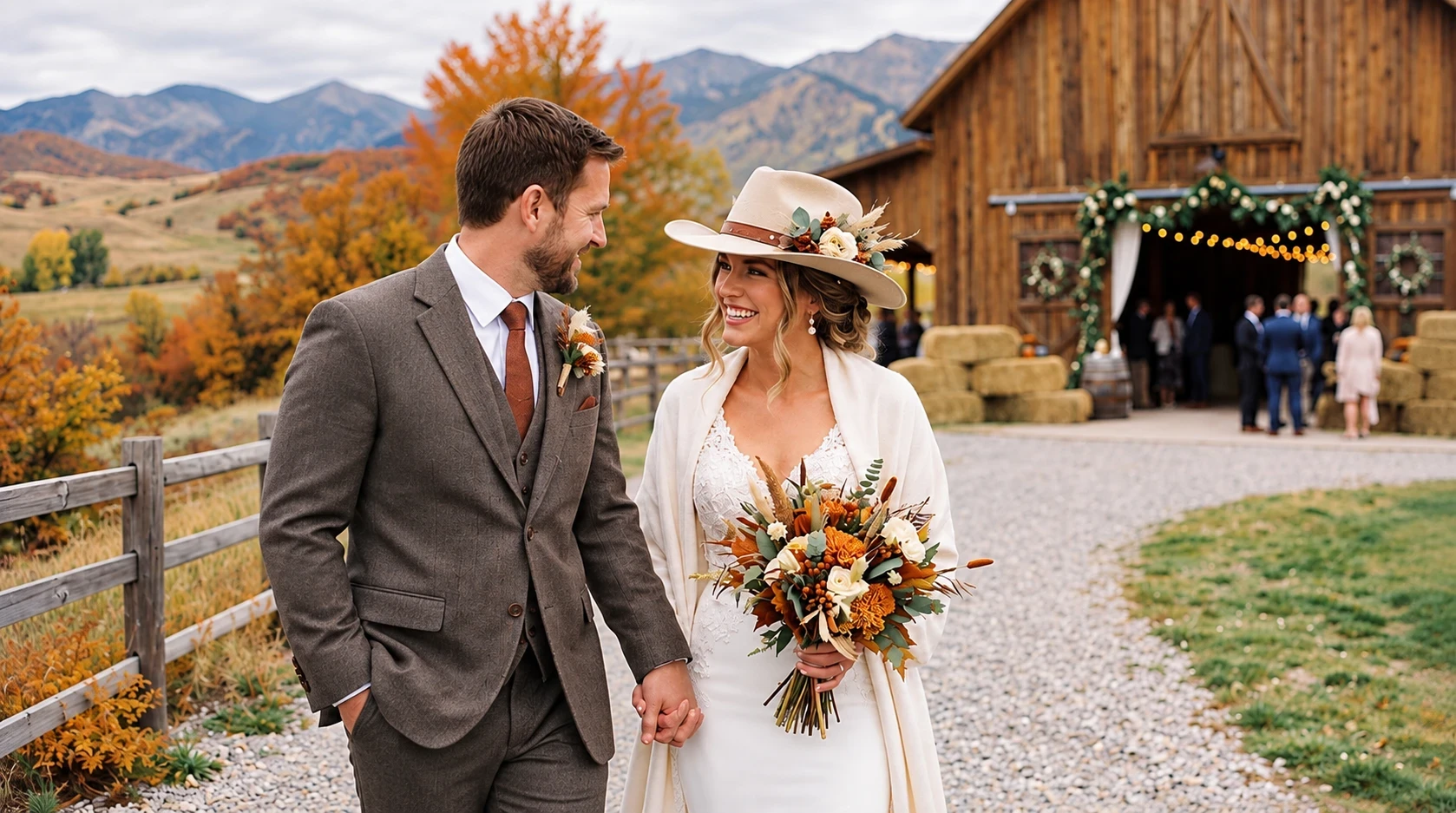 Felt bridal cowgirl hat for a fall or winter Western wedding