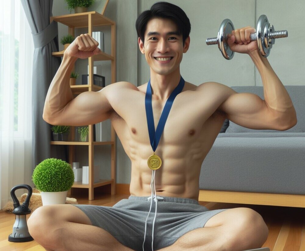 someone proudly showcasing their fitness achievements