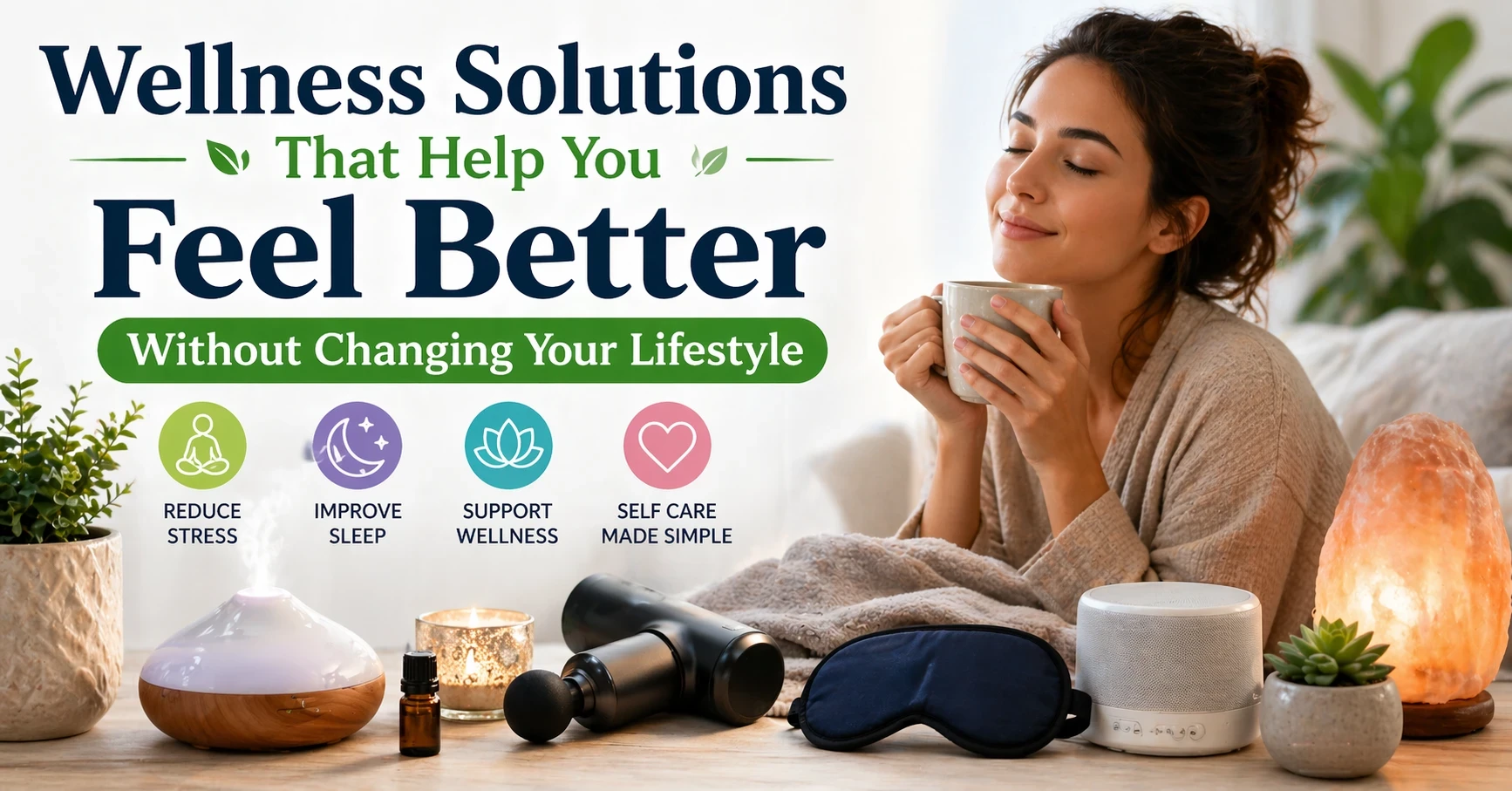 Wellness solutions including stress relief tools, sleep improvement products, and self care gadgets for daily well-being