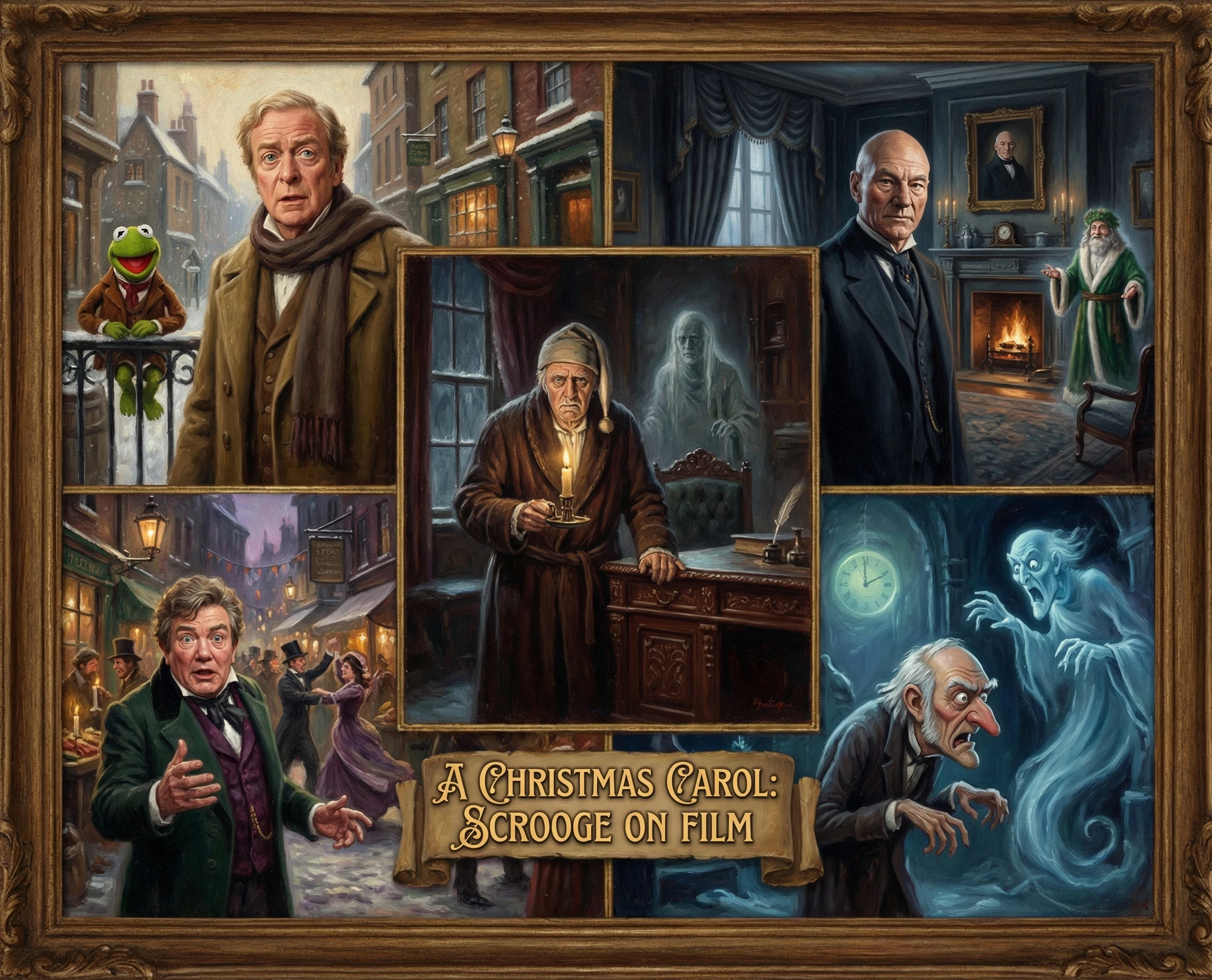 montage of actors who have played Scrooge on film