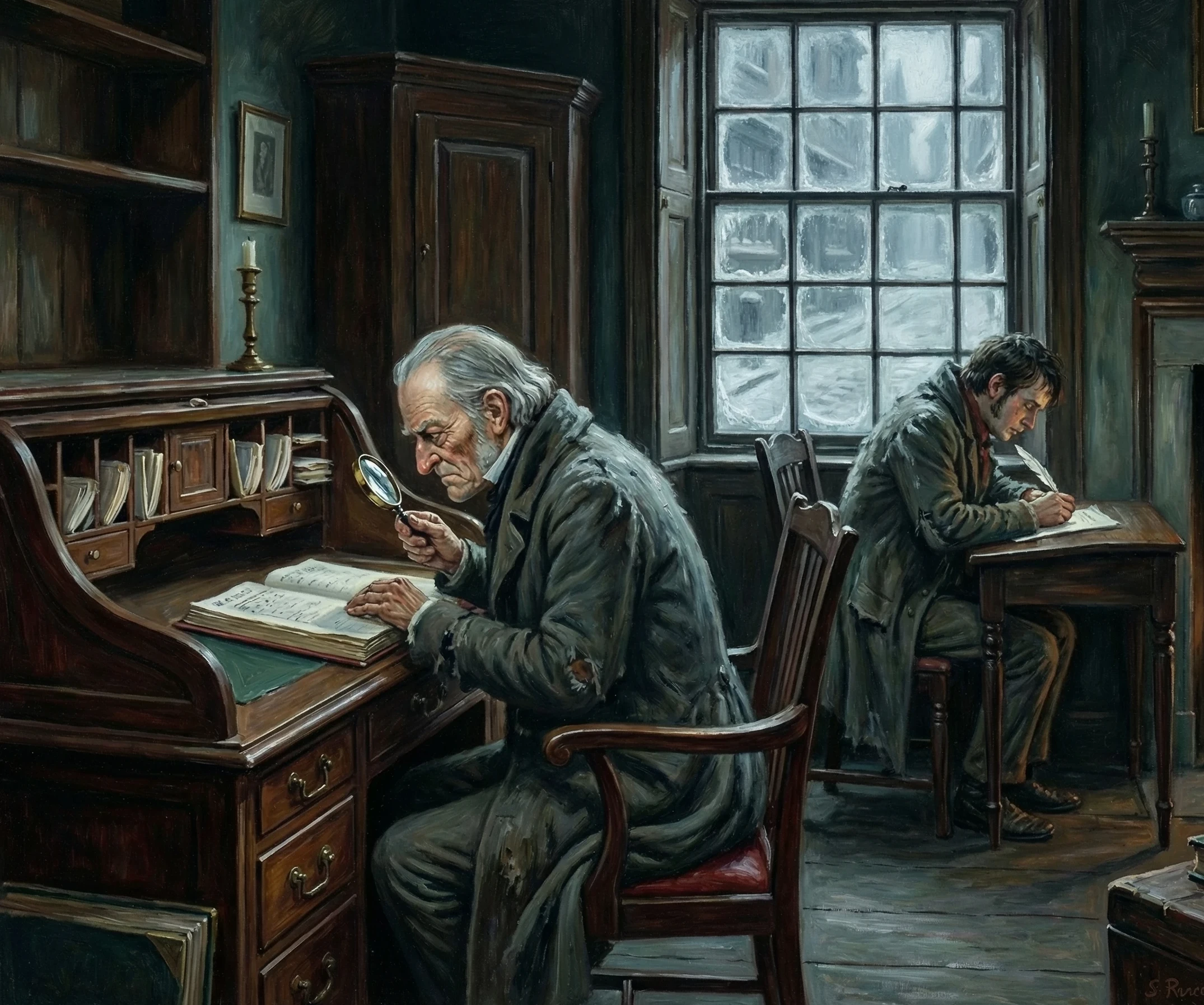 Scrooge and Bob Cratchit at work