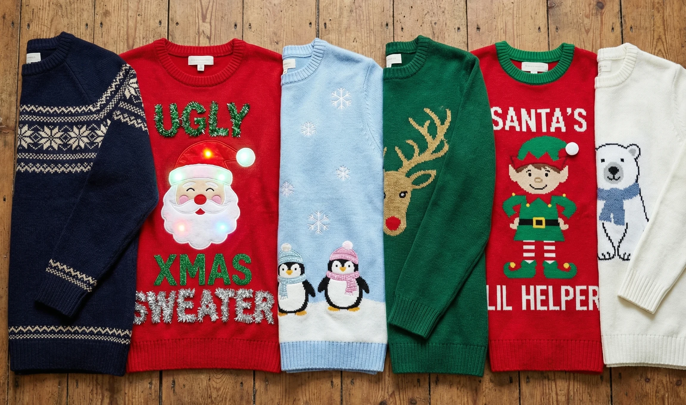 A row of Christmas jumpers