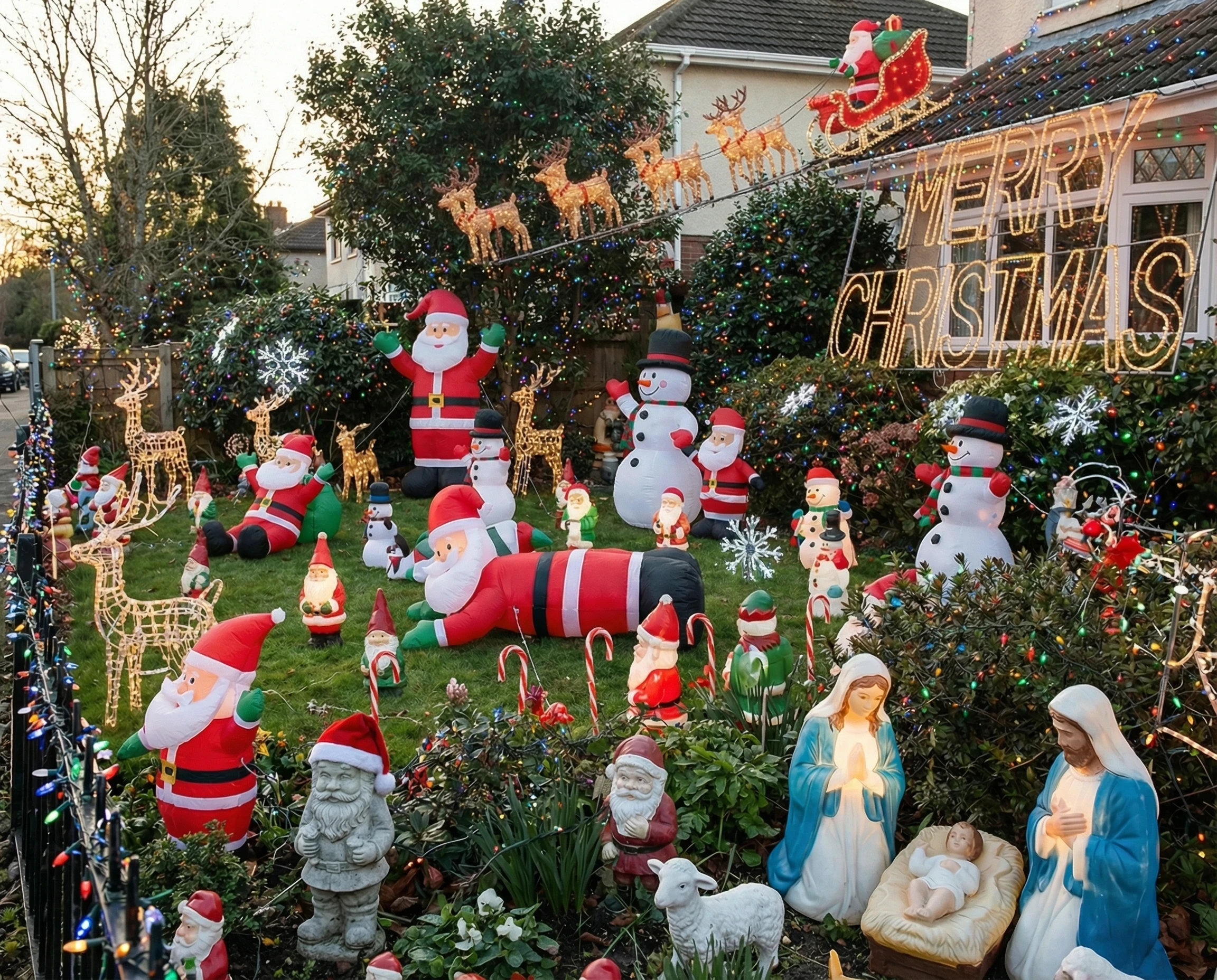 A garden full of tacky Christmas decorations