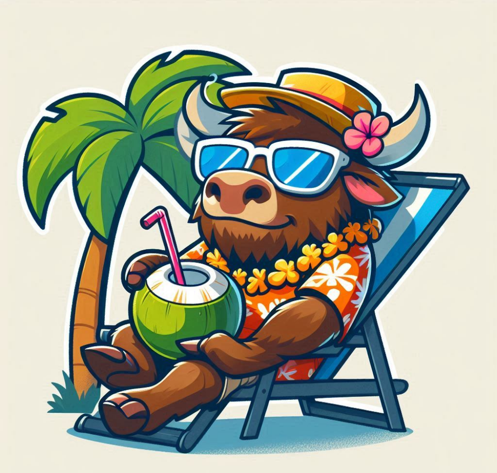 bison in a deckchair with cocktail