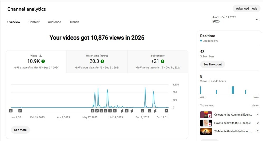 YouTube channel analytics data for The Creative Choice - 6 months