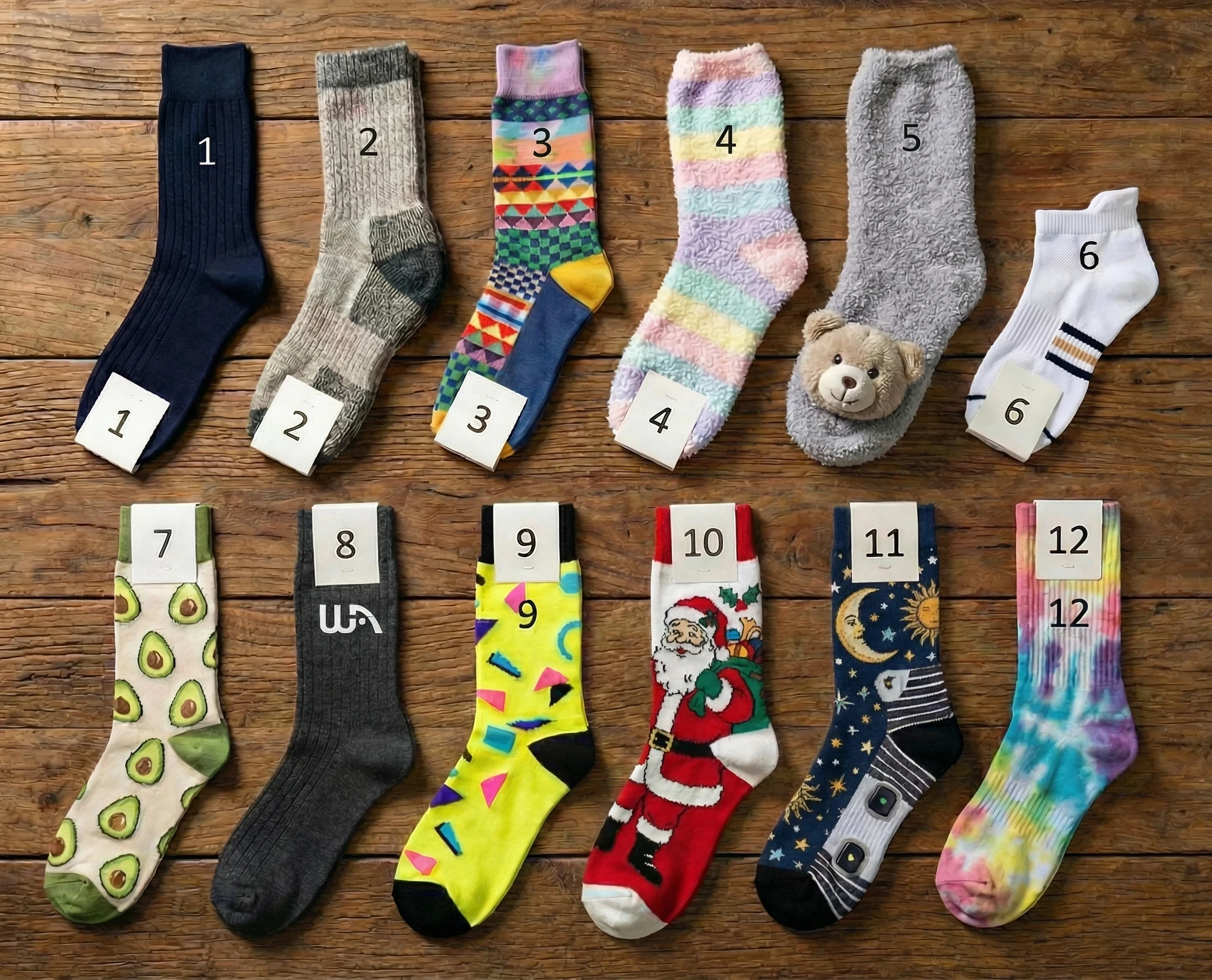 12 different socks numbered
