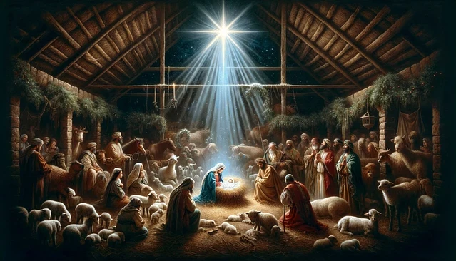 Artist impression of the nativity showing the Star of Bethlehem