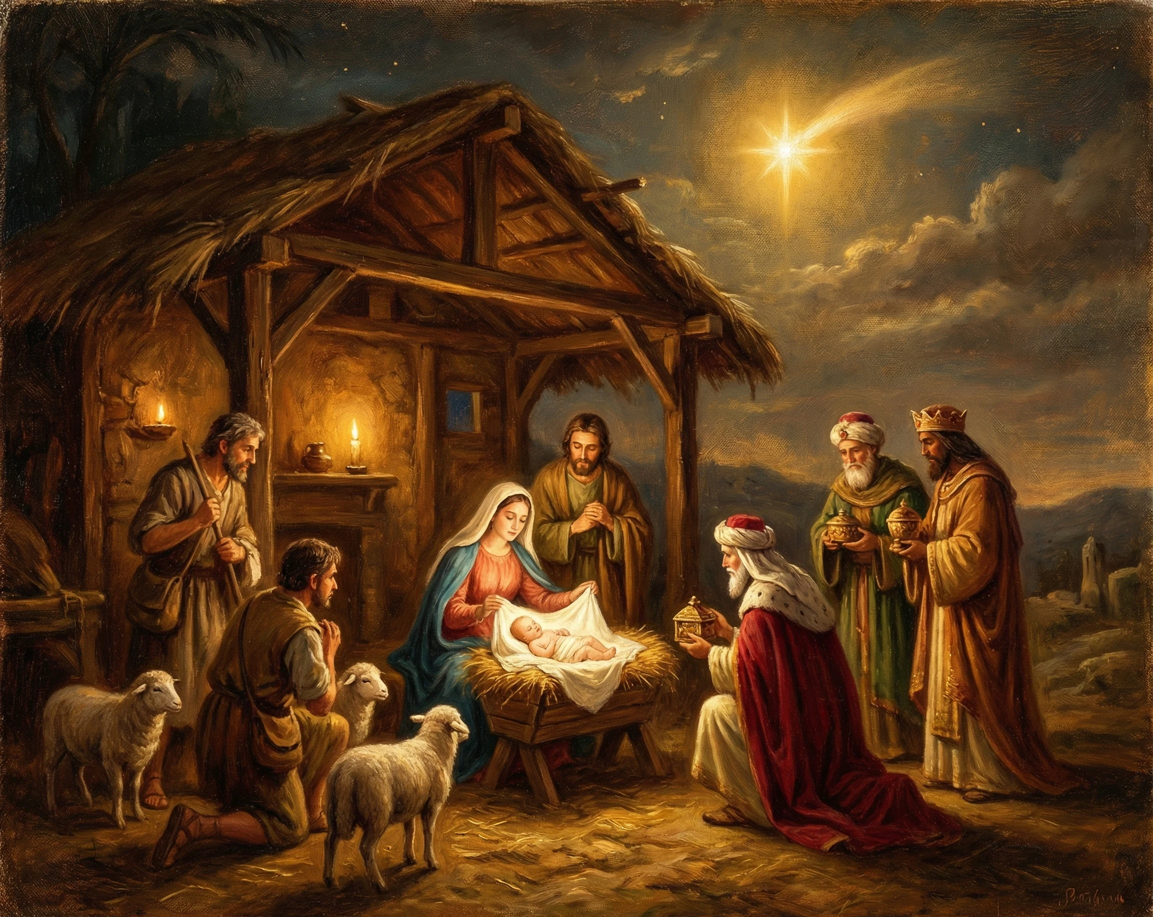 A traditional scene showing the nativity 