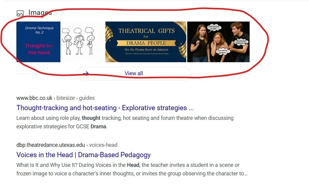 A screenshot of Google search results for the keyword "thought in the head"