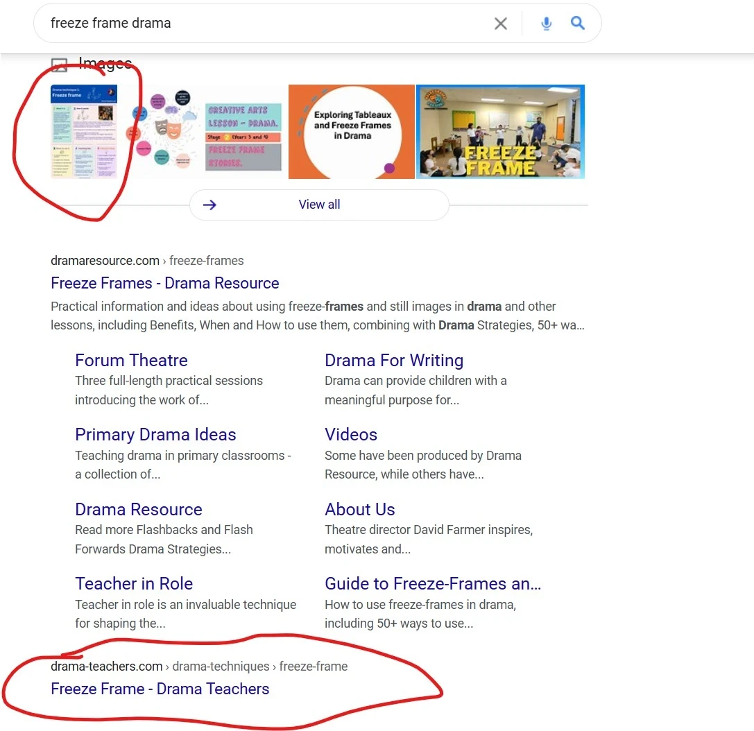 Screenshot of Google search results for keyword "Freeze Frame"