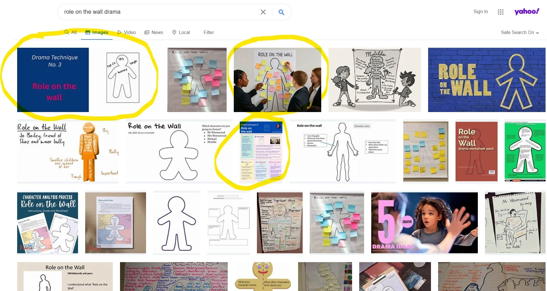 Screenshot of images from Google search for keyword "role on the wall"