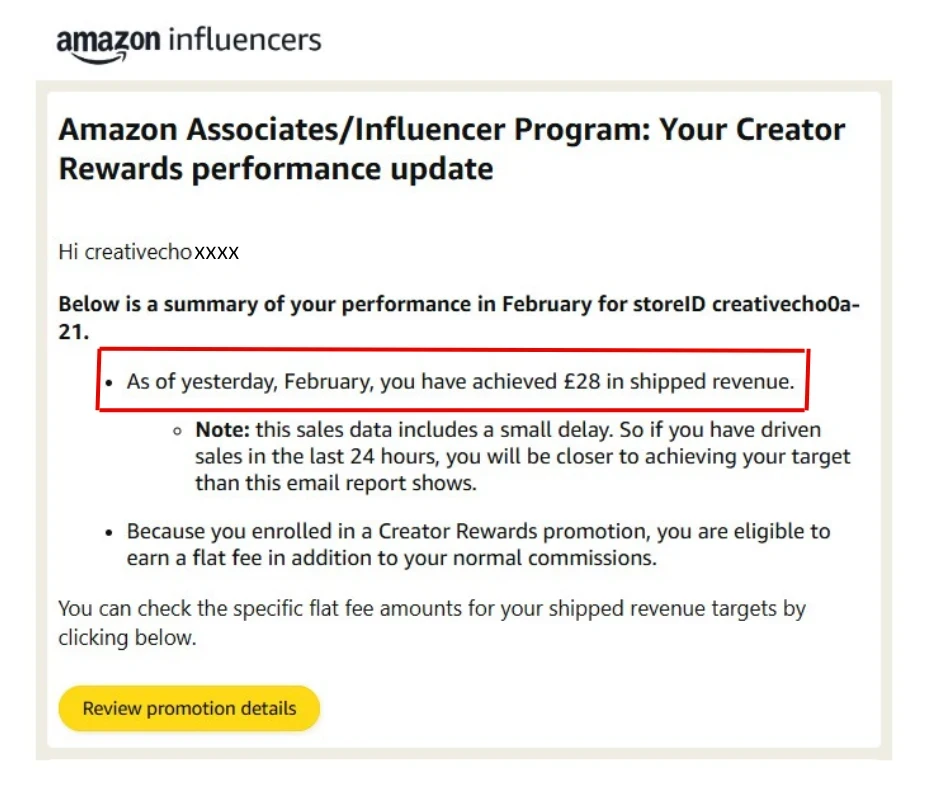 Screenshot showing Amazon Associates earnings