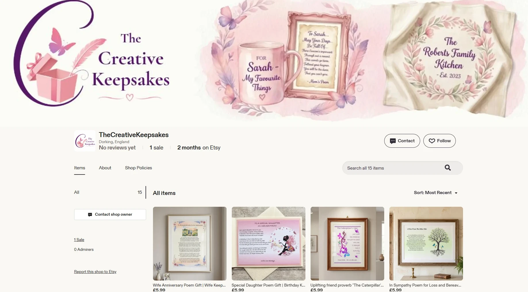 Etsy shop front