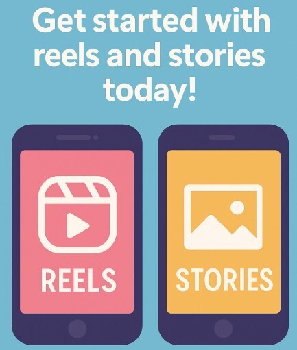 Facebook and Instagram Reels and Stories graphic with call to action to start today